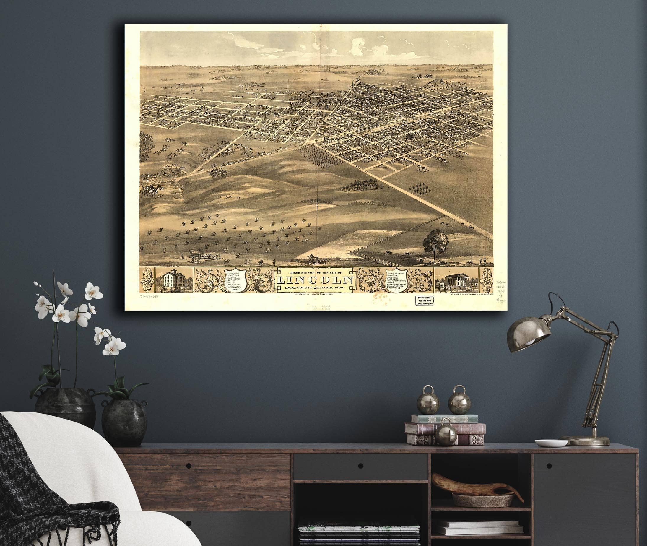 Birds Eye View Of The City Of Lincoln Logan County Illinois 1869 State of Illinois