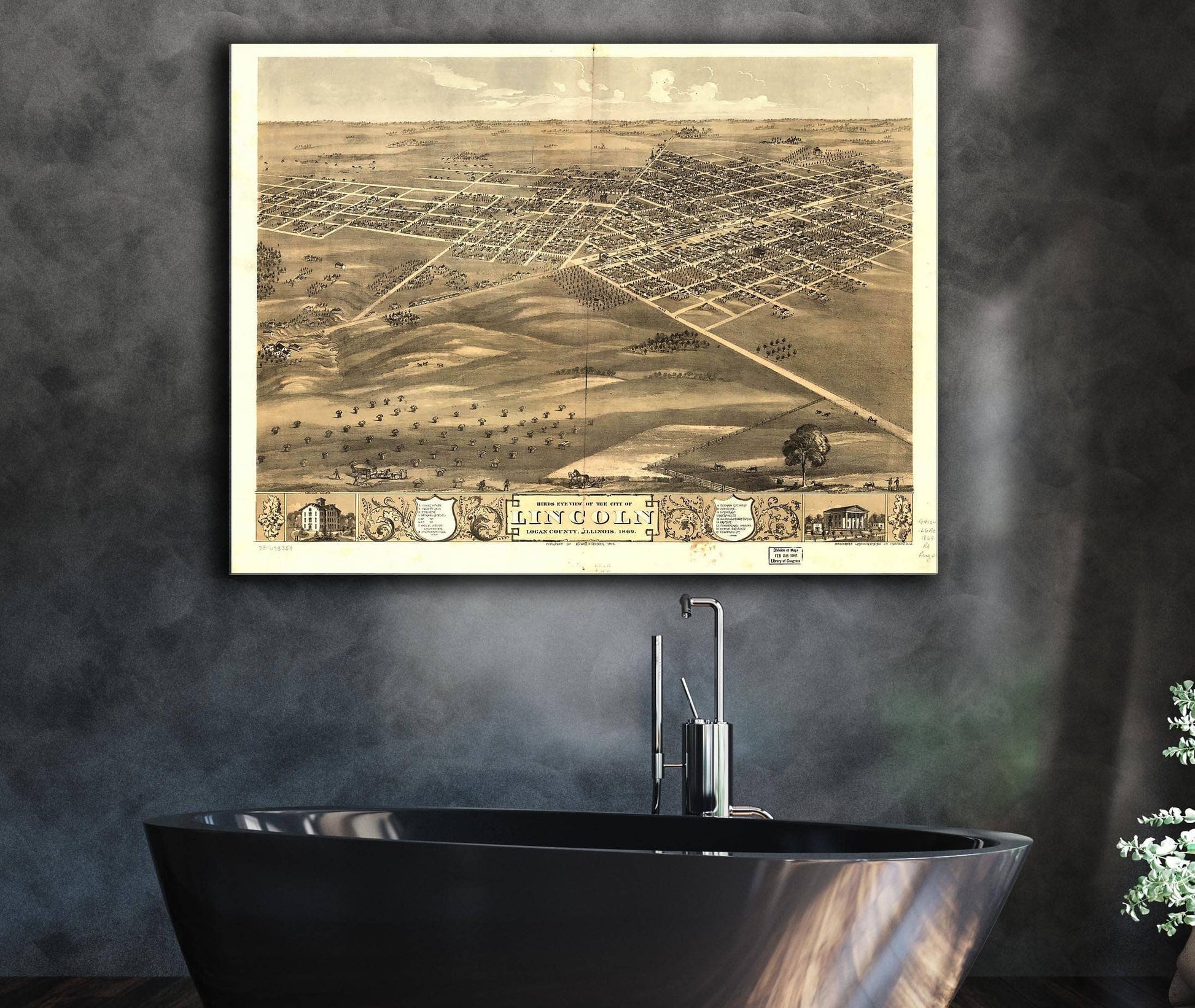 Birds Eye View Of The City Of Lincoln Logan County Illinois 1869 State of Illinois