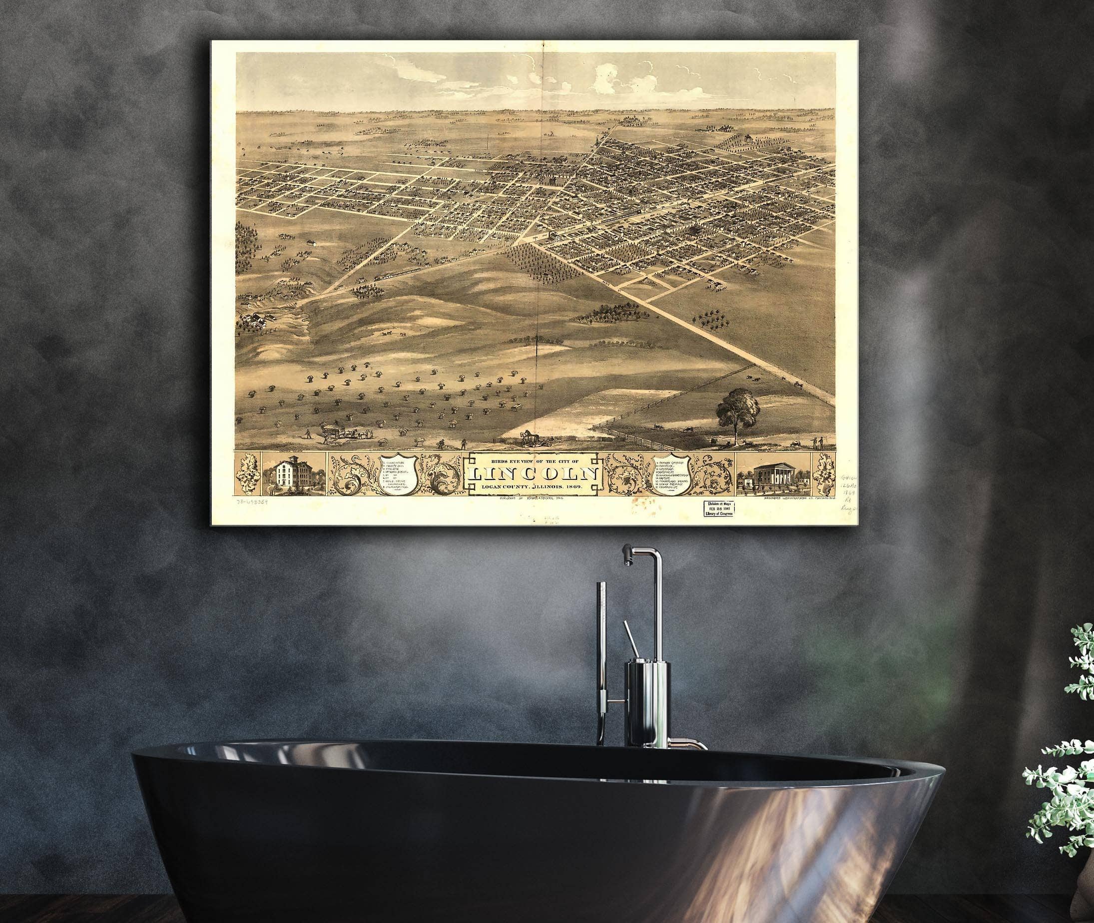 Birds Eye View Of The City Of Lincoln Logan County Illinois 1869 State of Illinois