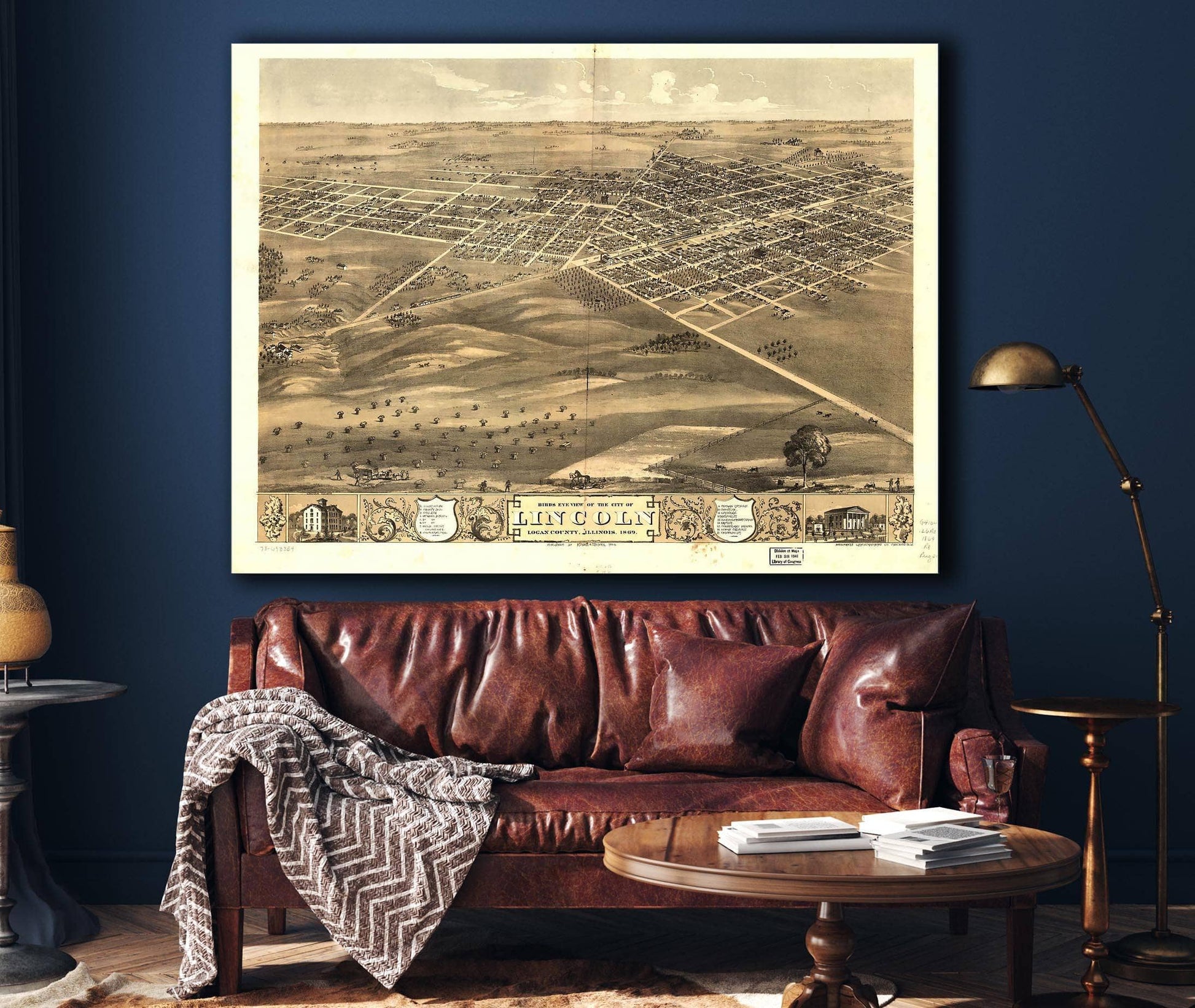 Birds Eye View Of The City Of Lincoln Logan County Illinois 1869 State of Illinois