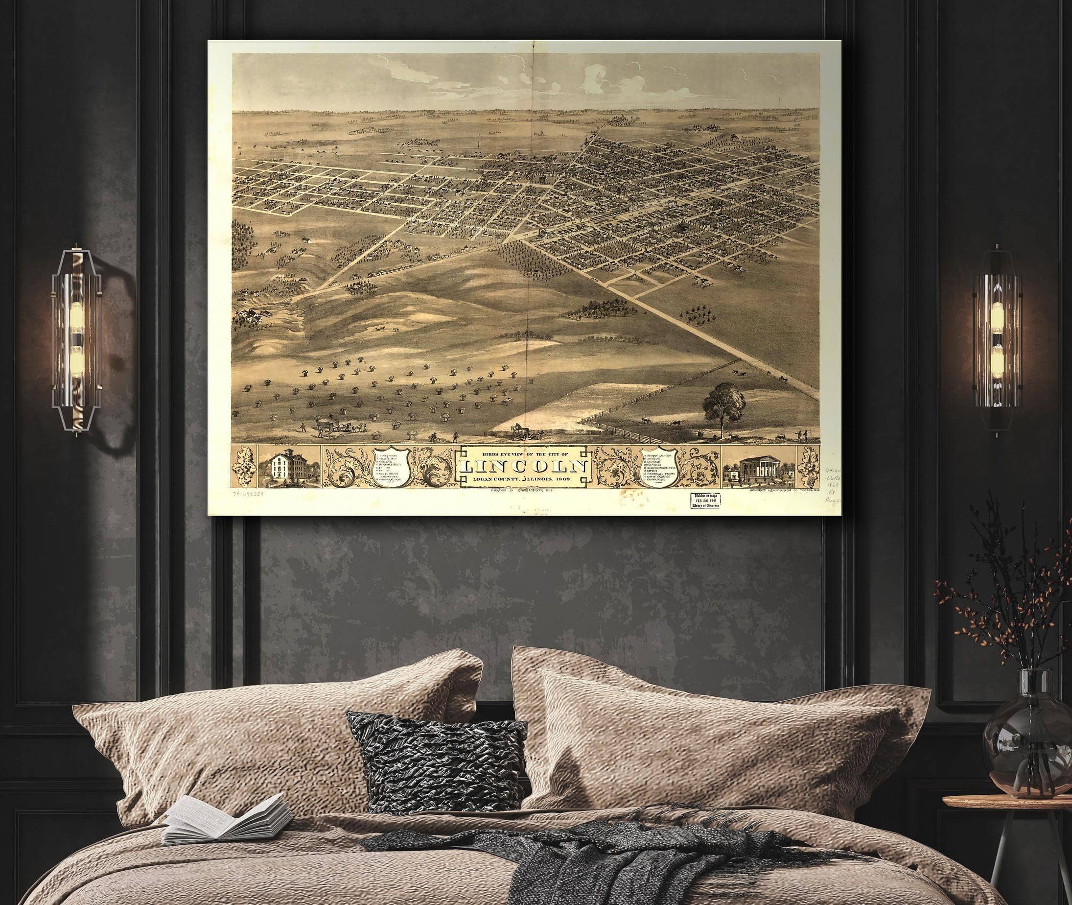 Birds Eye View Of The City Of Lincoln Logan County Illinois 1869 State of Illinois