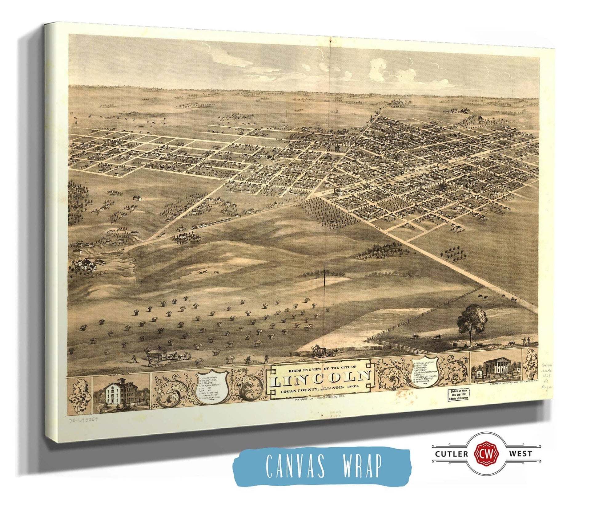Birds Eye View Of The City Of Lincoln Logan County Illinois 1869 State of Illinois