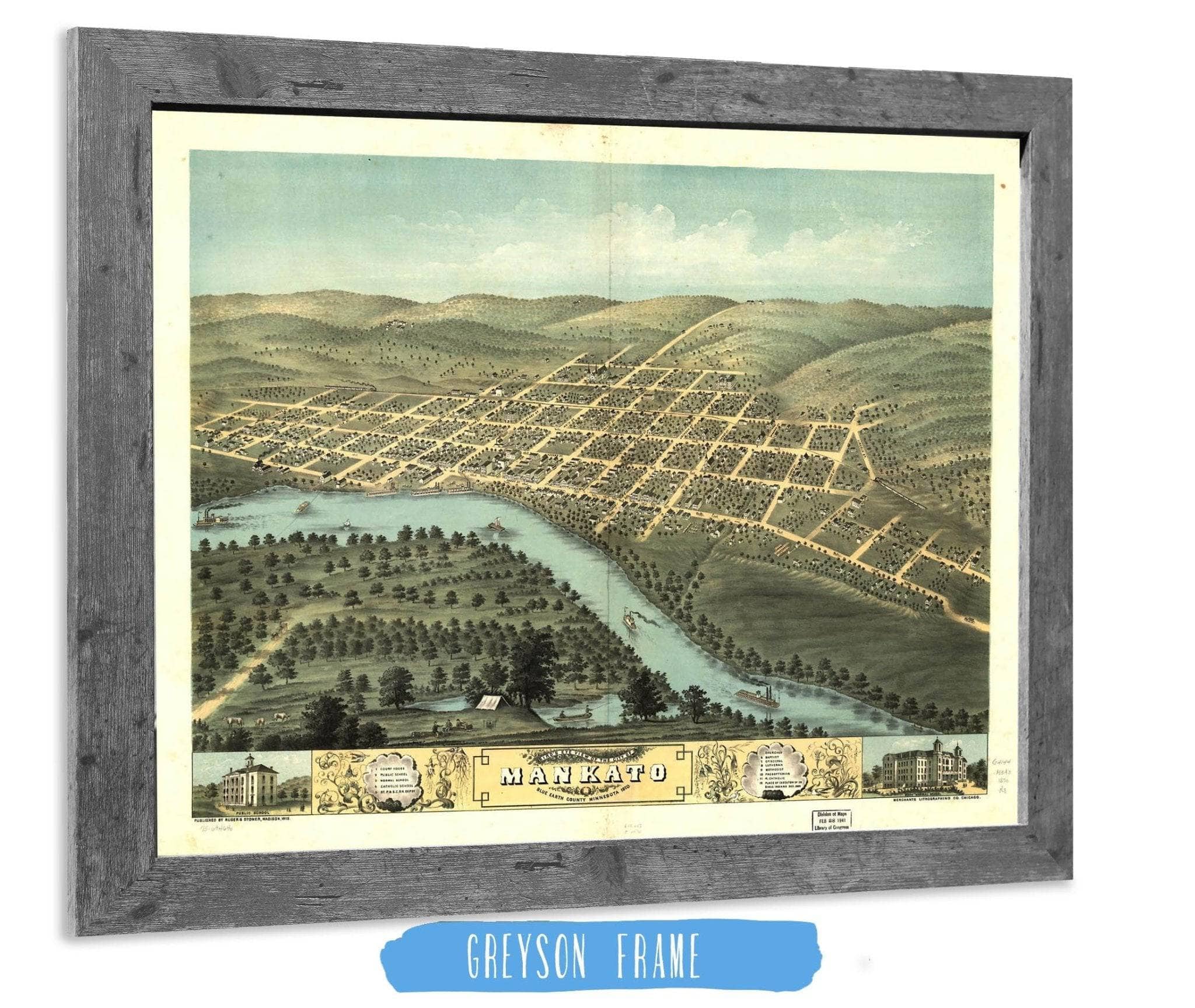 Birds Eye View Of The City Of Mankato Blue Earth County Minnesota 1870 State of Minnesota
