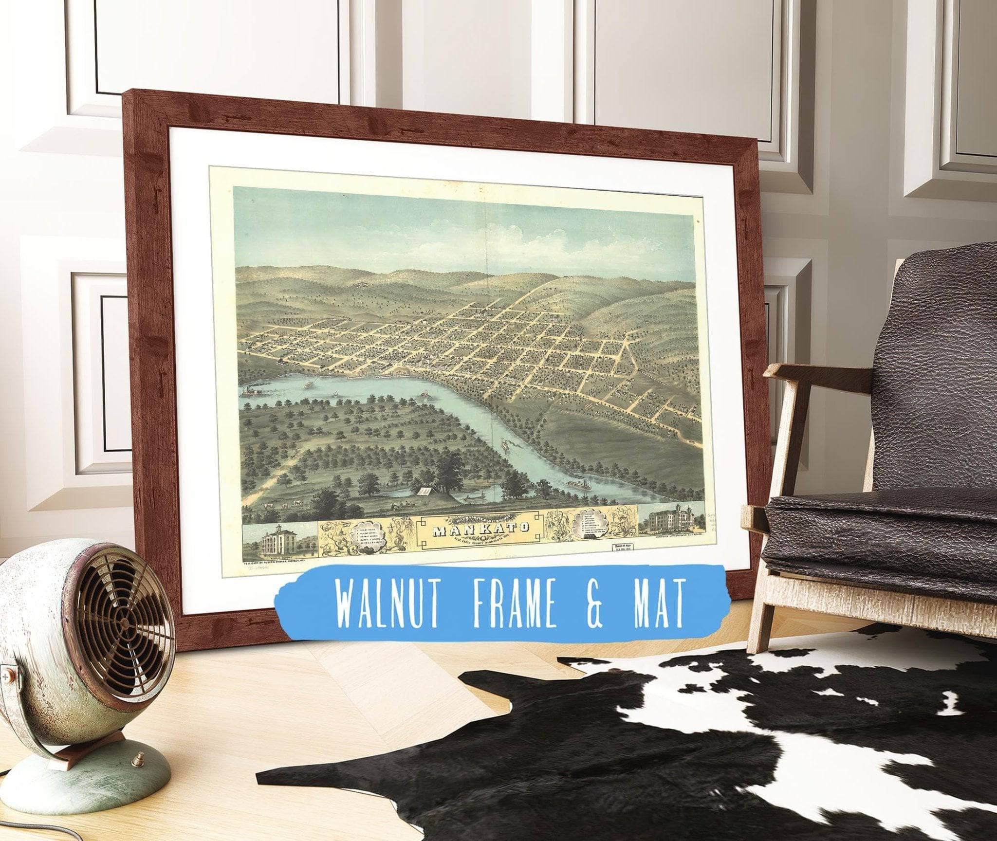 Birds Eye View Of The City Of Mankato Blue Earth County Minnesota 1870 State of Minnesota