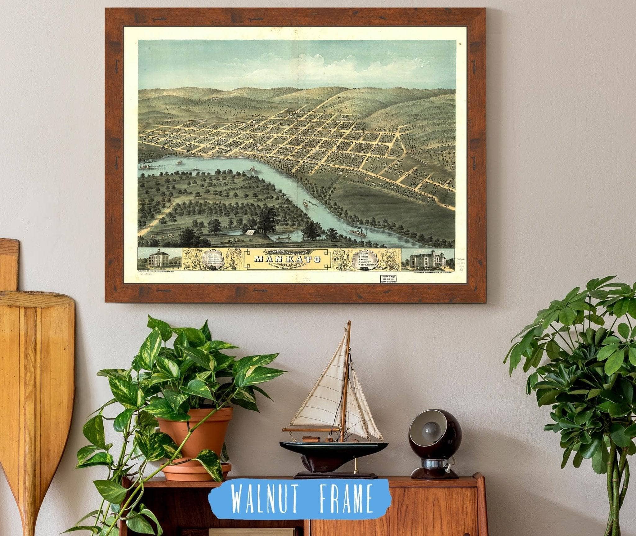 Birds Eye View Of The City Of Mankato Blue Earth County Minnesota 1870 State of Minnesota