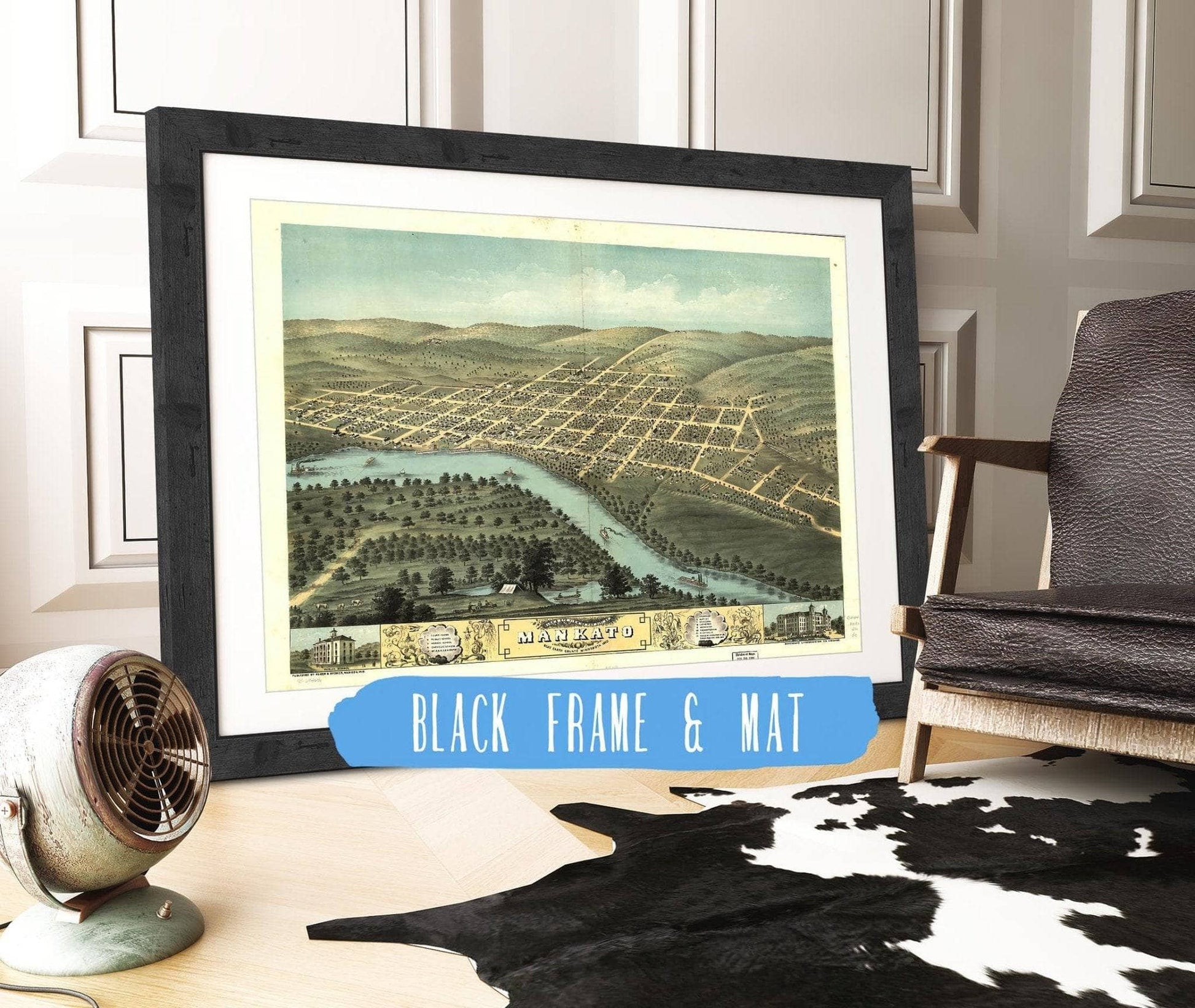 Birds Eye View Of The City Of Mankato Blue Earth County Minnesota 1870 State of Minnesota