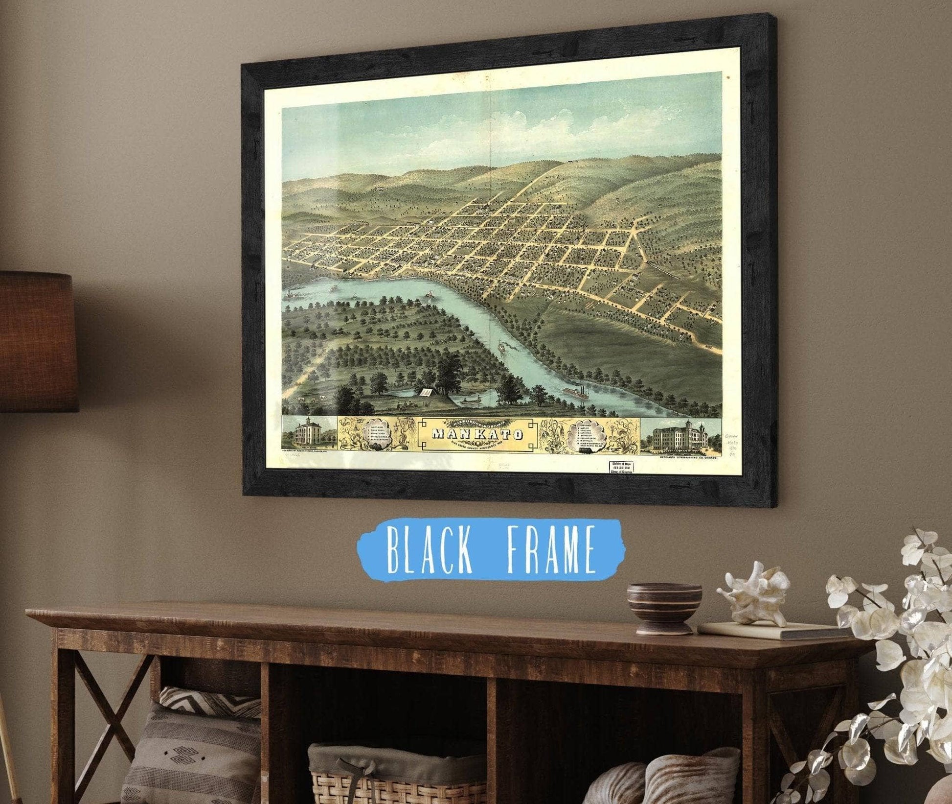 Birds Eye View Of The City Of Mankato Blue Earth County Minnesota 1870 State of Minnesota