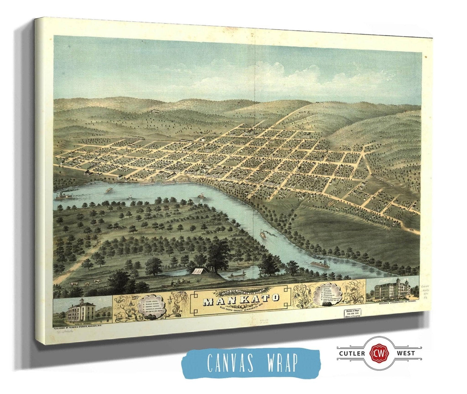 Birds Eye View Of The City Of Mankato Blue Earth County Minnesota 1870 State of Minnesota