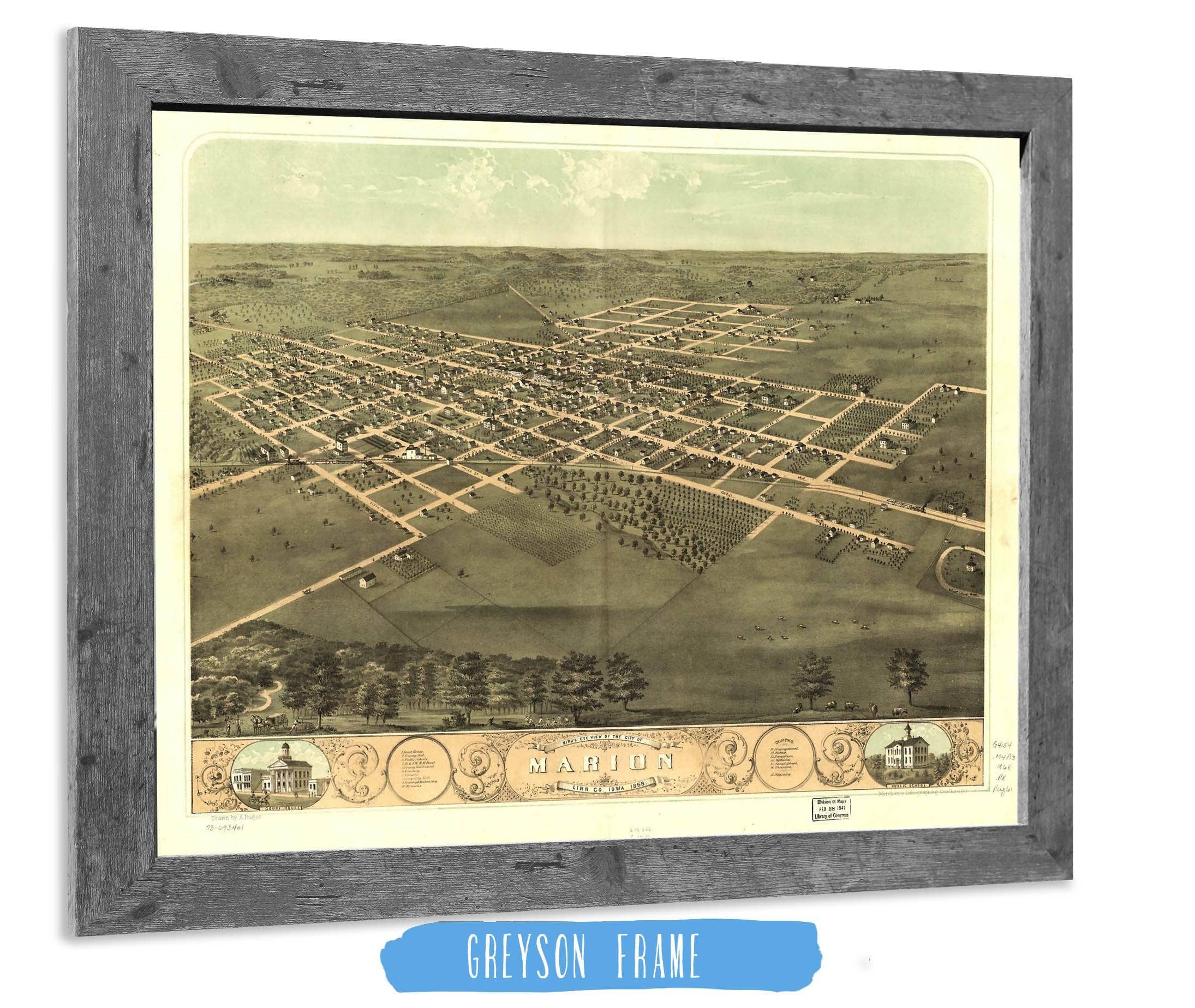 Birds Eye View Of The City Of Marion Linn Co Iowa 1868 State of Iowa