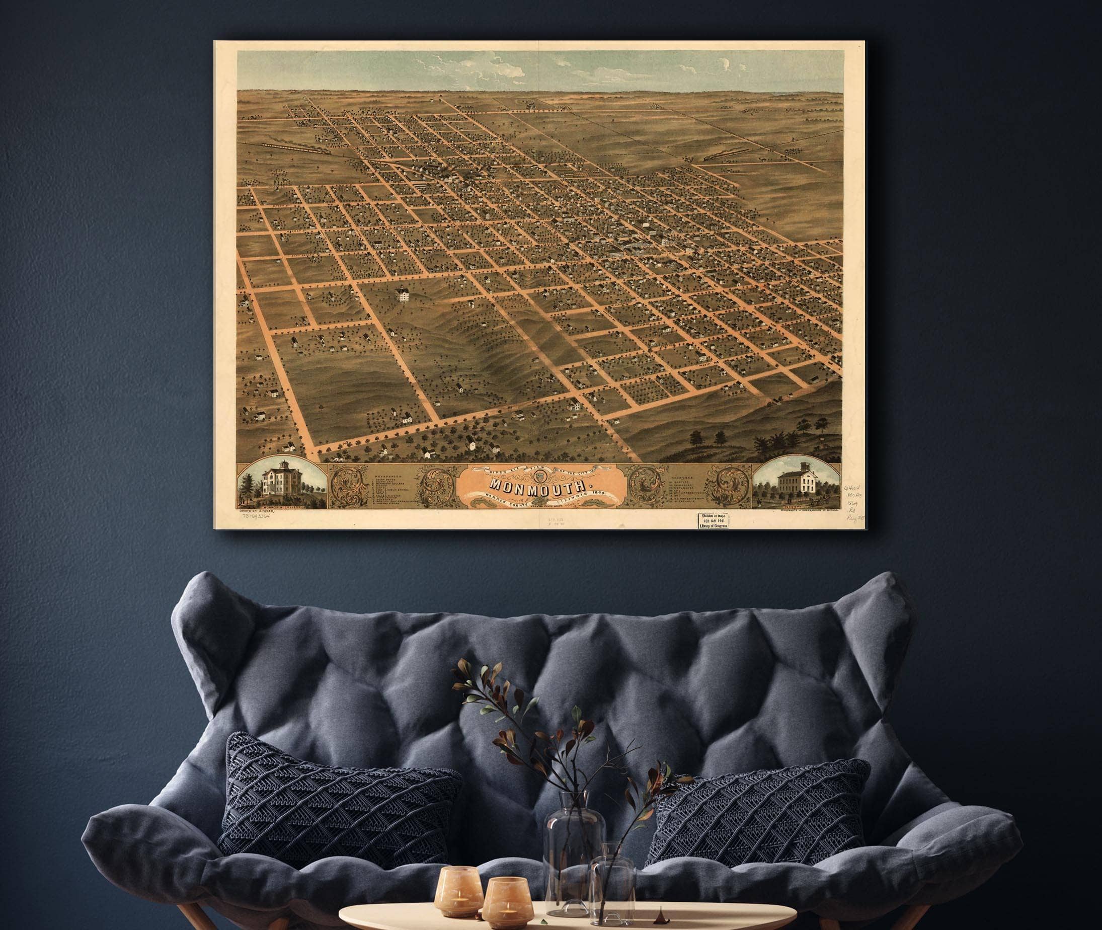 Birds Eye View Of The City Of Monmouth Warren County Illinois 1869 State of Illinois