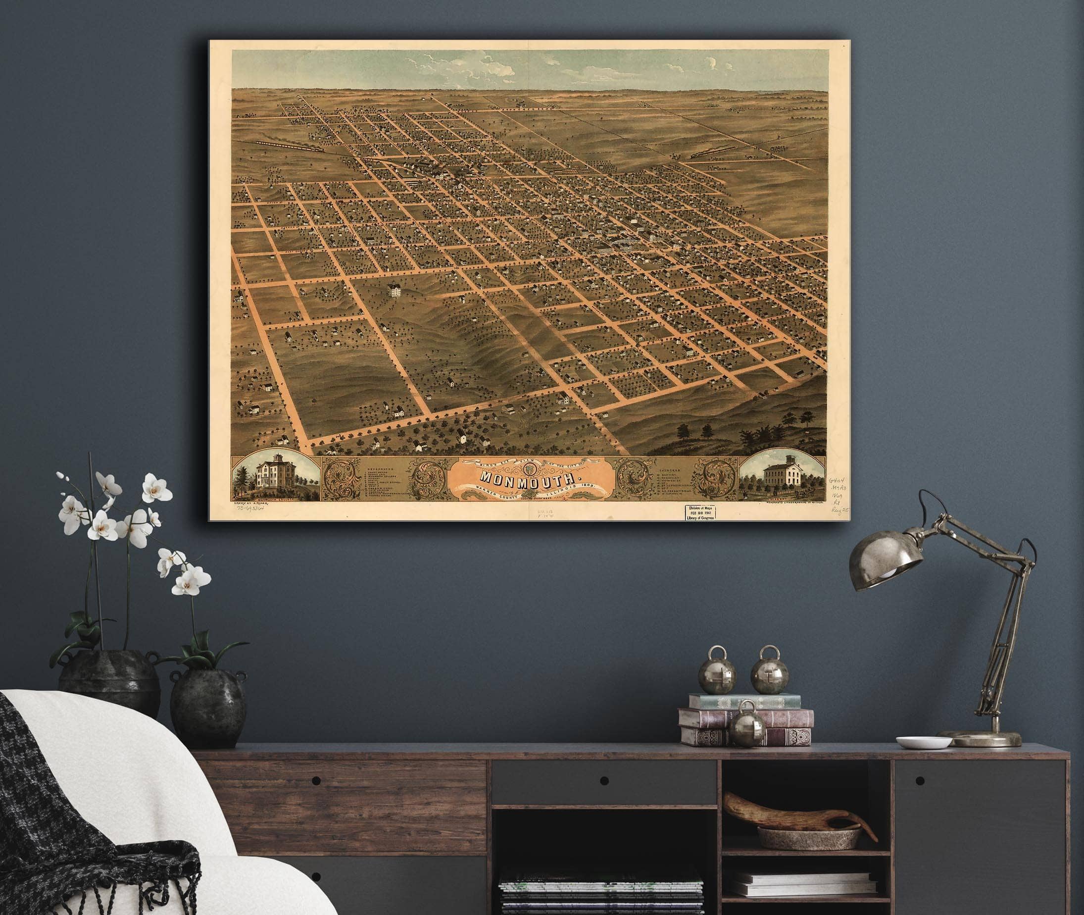 Birds Eye View Of The City Of Monmouth Warren County Illinois 1869 State of Illinois