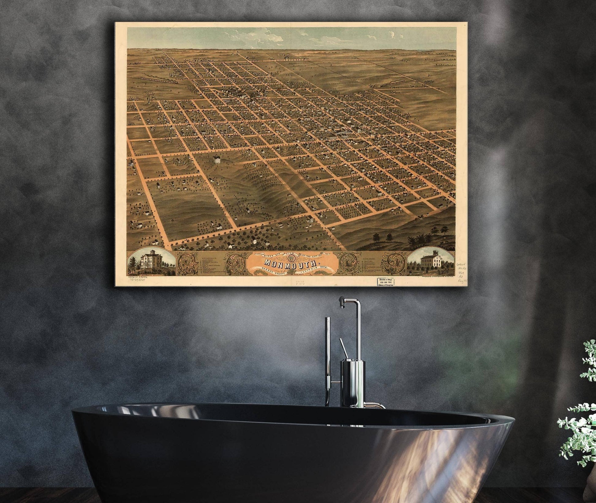 Birds Eye View Of The City Of Monmouth Warren County Illinois 1869 State of Illinois