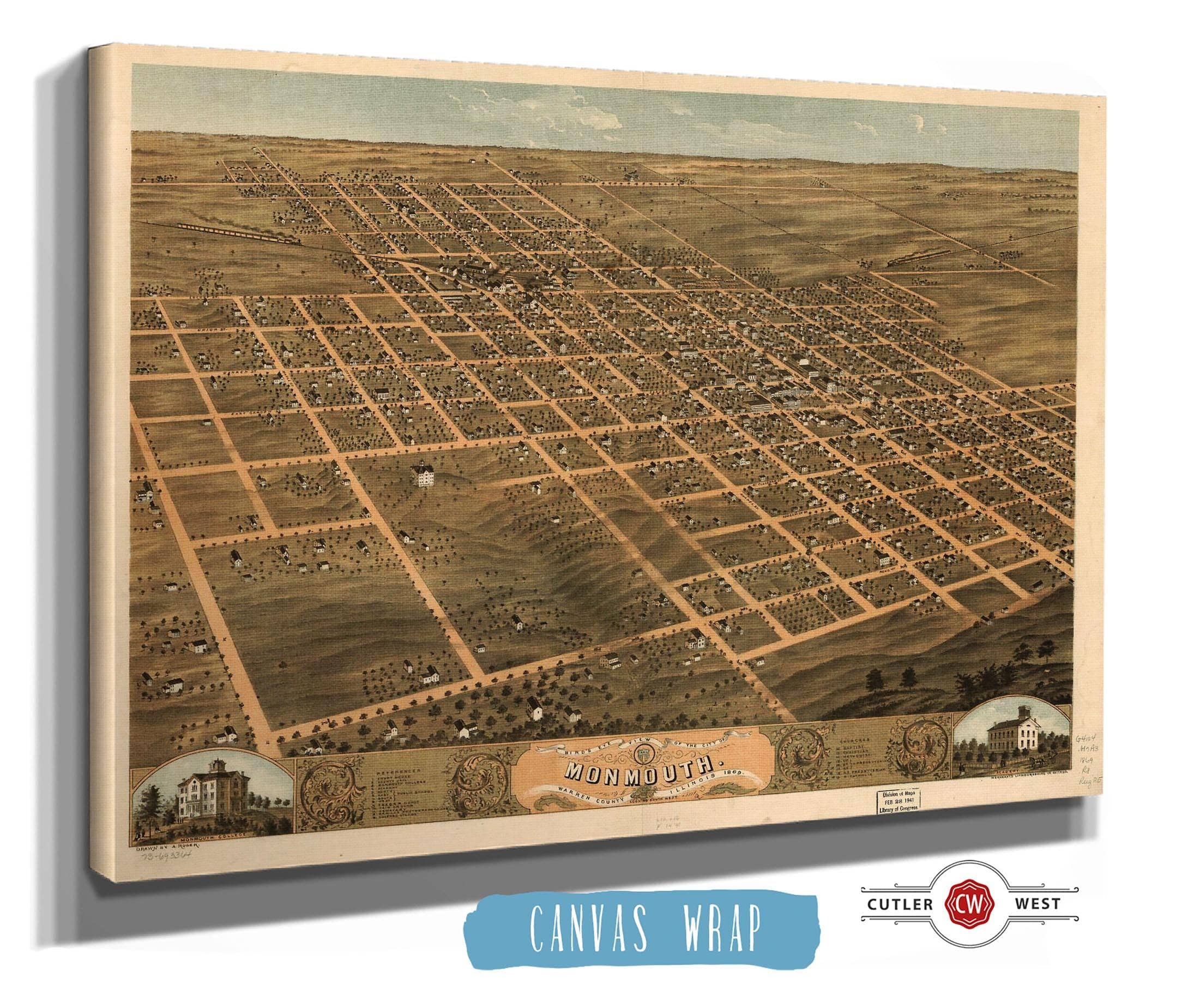 Birds Eye View Of The City Of Monmouth Warren County Illinois 1869 State of Illinois