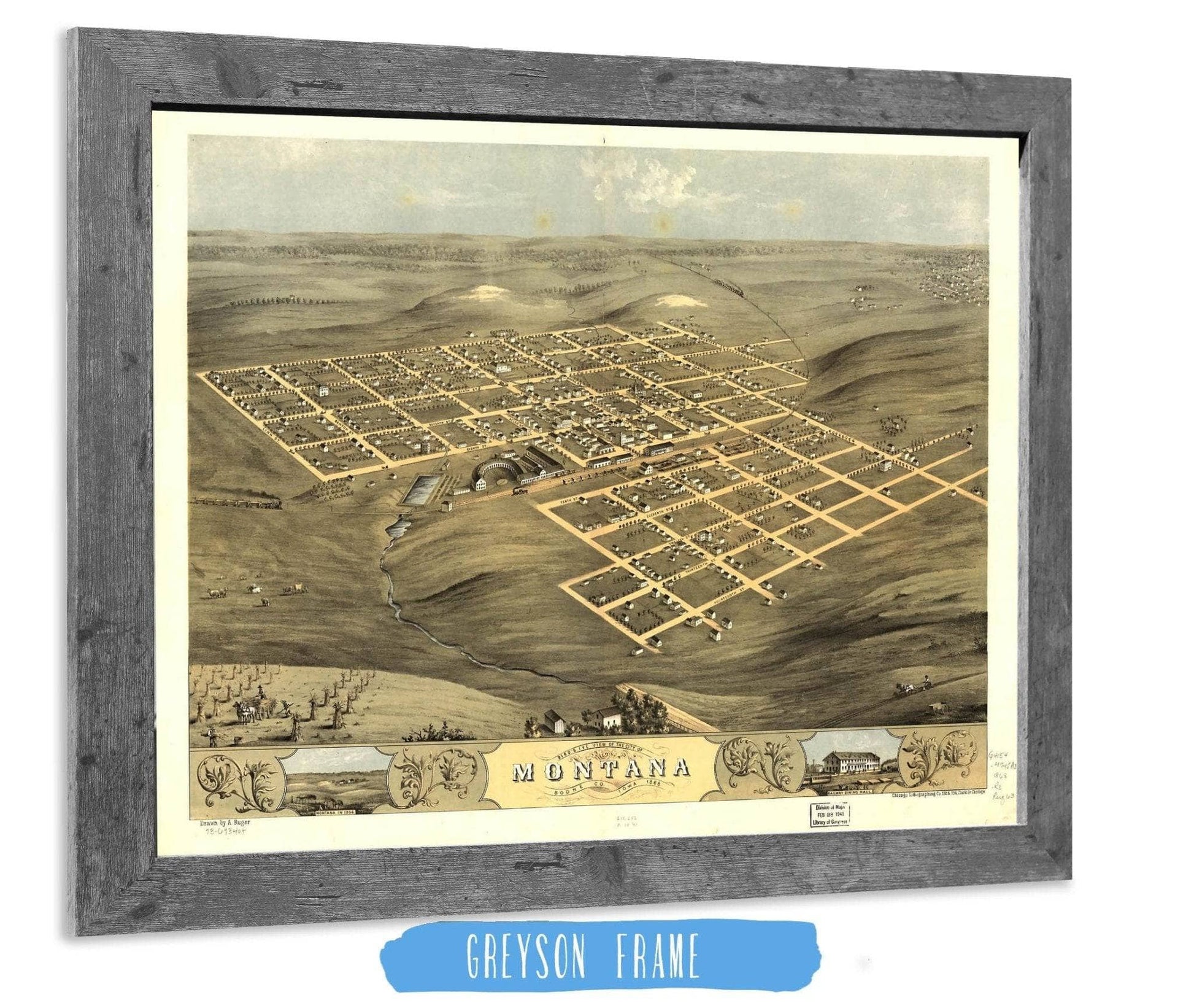 Birds Eye View Of The City Of Montana, Boone Co Iowa 1868 State of Iowa
