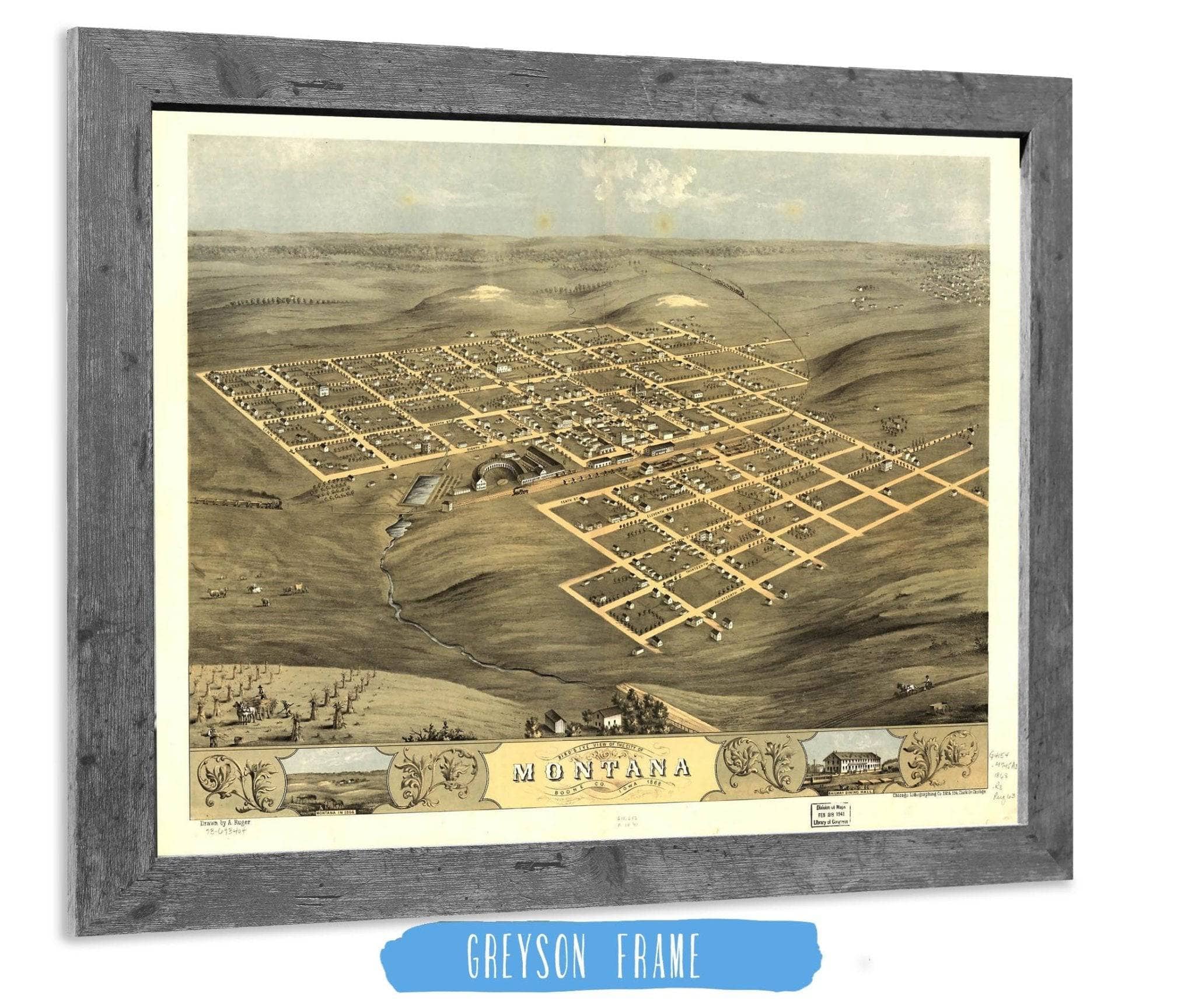 Birds Eye View Of The City Of Montana, Boone Co Iowa 1868 State of Iowa