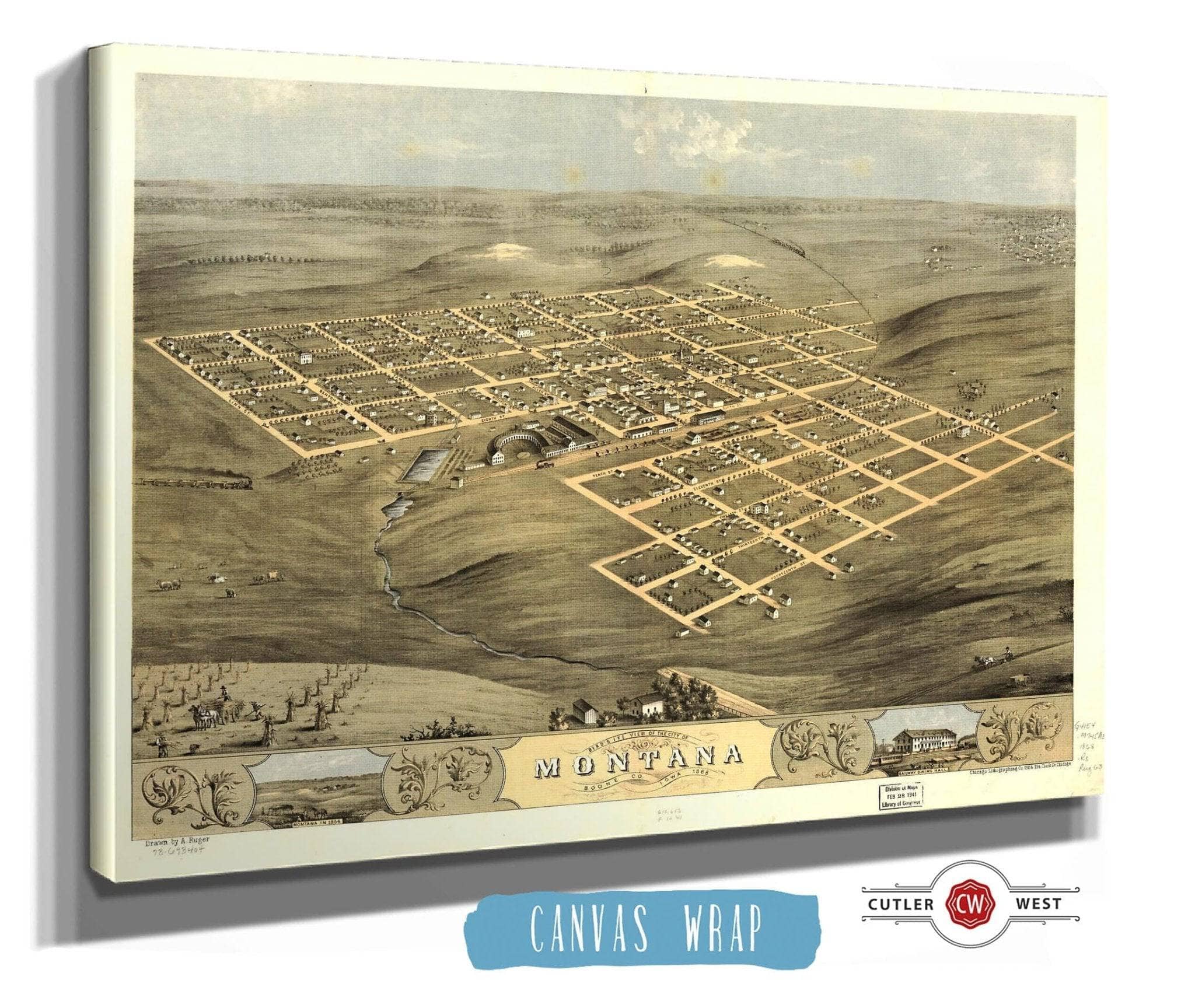 Birds Eye View Of The City Of Montana, Boone Co Iowa 1868 State of Iowa