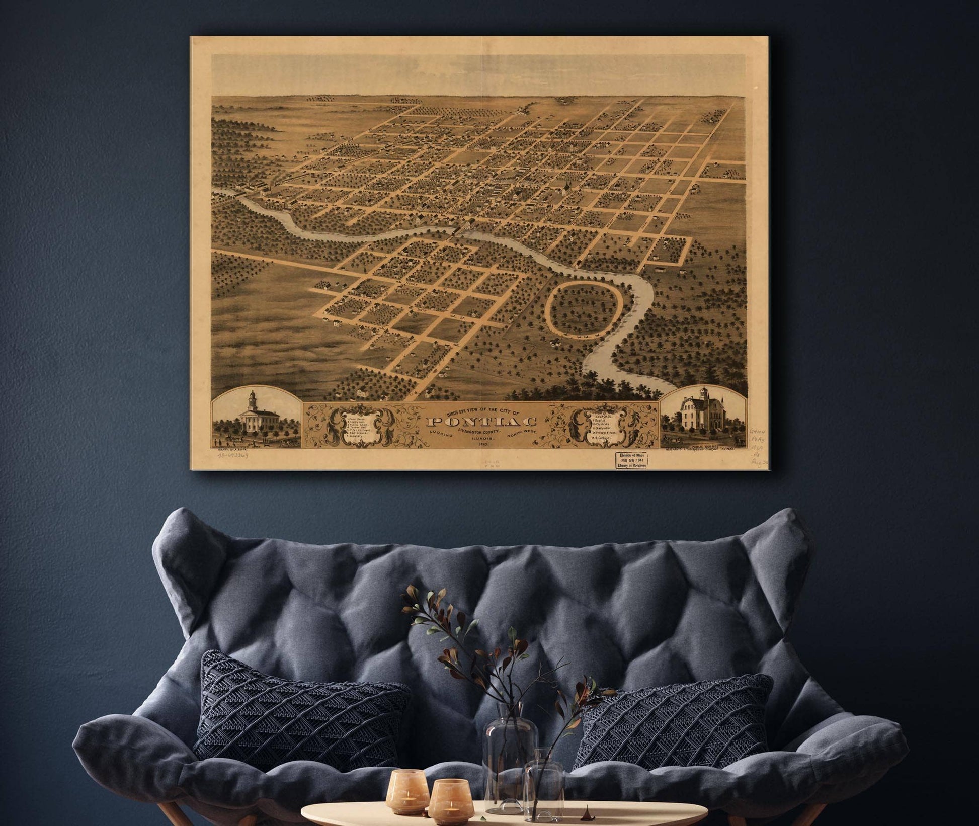 Birds Eye View Of The City Of Pontiac Livingston County Illinois 1869 State of Illinois