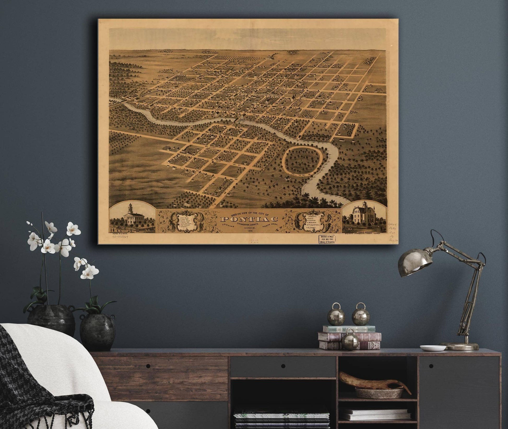 Birds Eye View Of The City Of Pontiac Livingston County Illinois 1869 State of Illinois