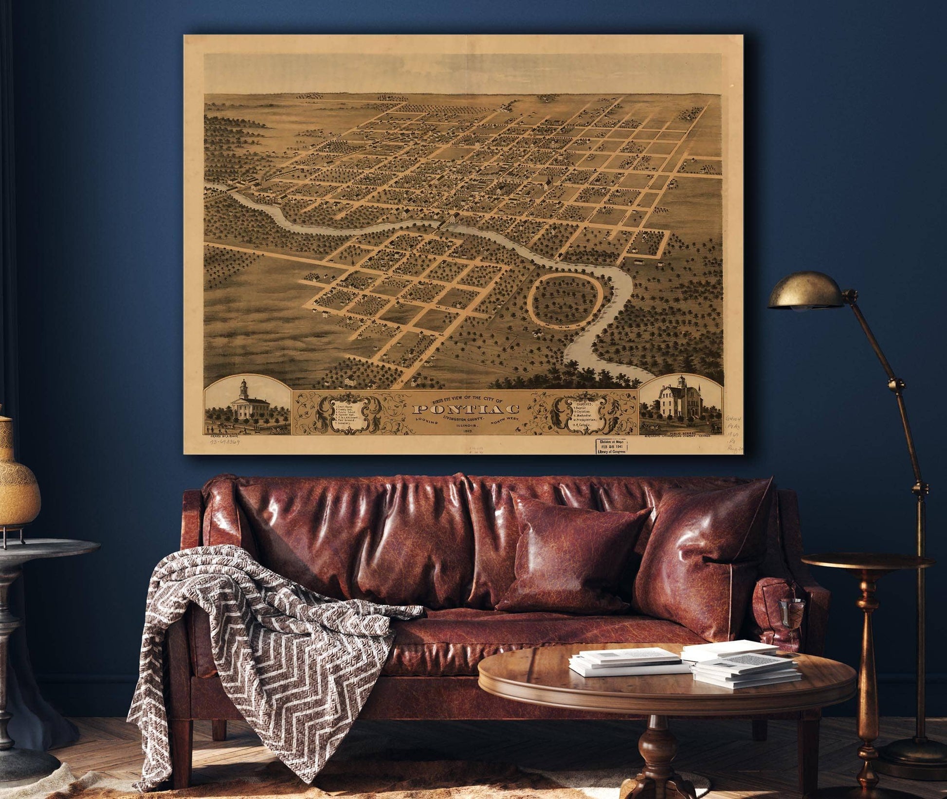 Birds Eye View Of The City Of Pontiac Livingston County Illinois 1869 State of Illinois