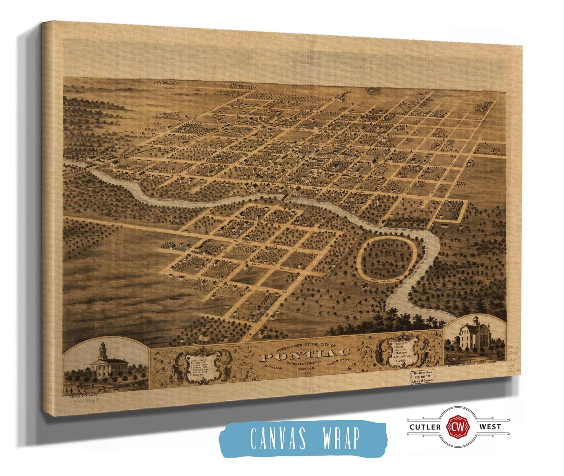 Birds Eye View Of The City Of Pontiac Livingston County Illinois 1869 State of Illinois