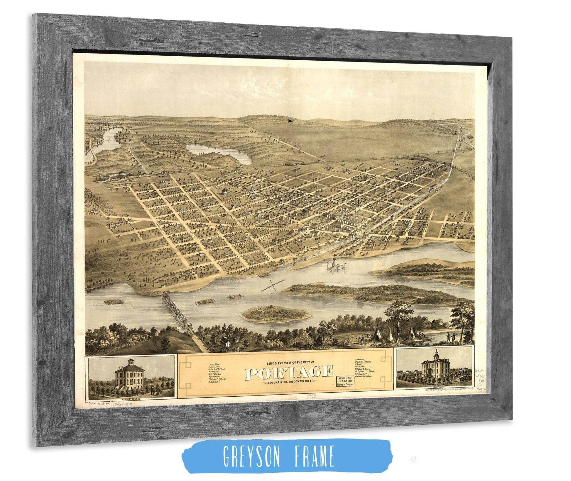 Birds Eye View Of The City Of Portage Columbia Co Wisconsin 1868 State of Wisconsin