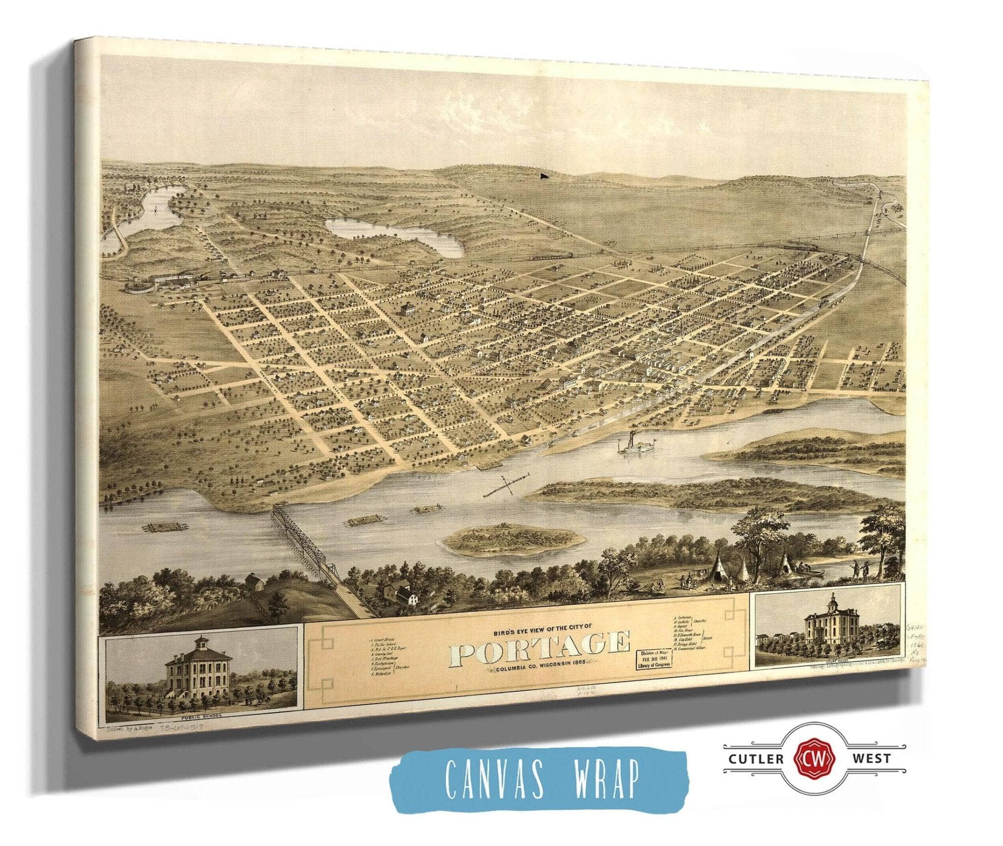 Birds Eye View Of The City Of Portage Columbia Co Wisconsin 1868 State of Wisconsin