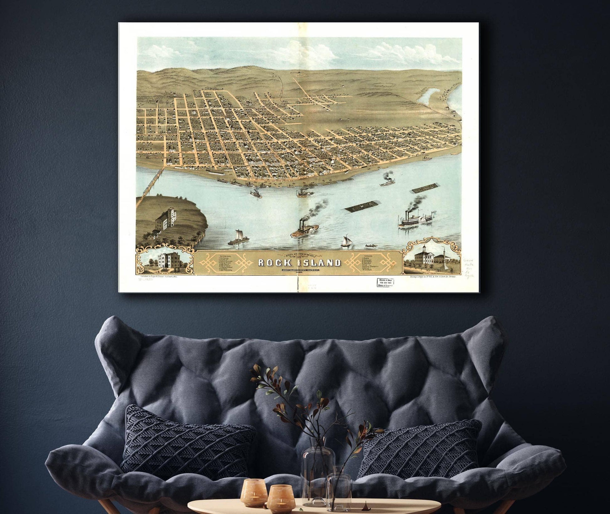 Birds Eye View Of The City Of Rock Island Rock Island County Illinois 1869 State of Illinois
