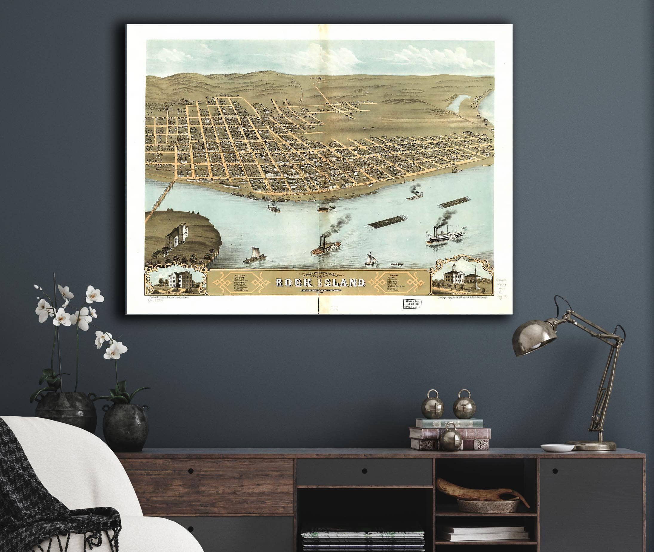 Birds Eye View Of The City Of Rock Island Rock Island County Illinois 1869 State of Illinois
