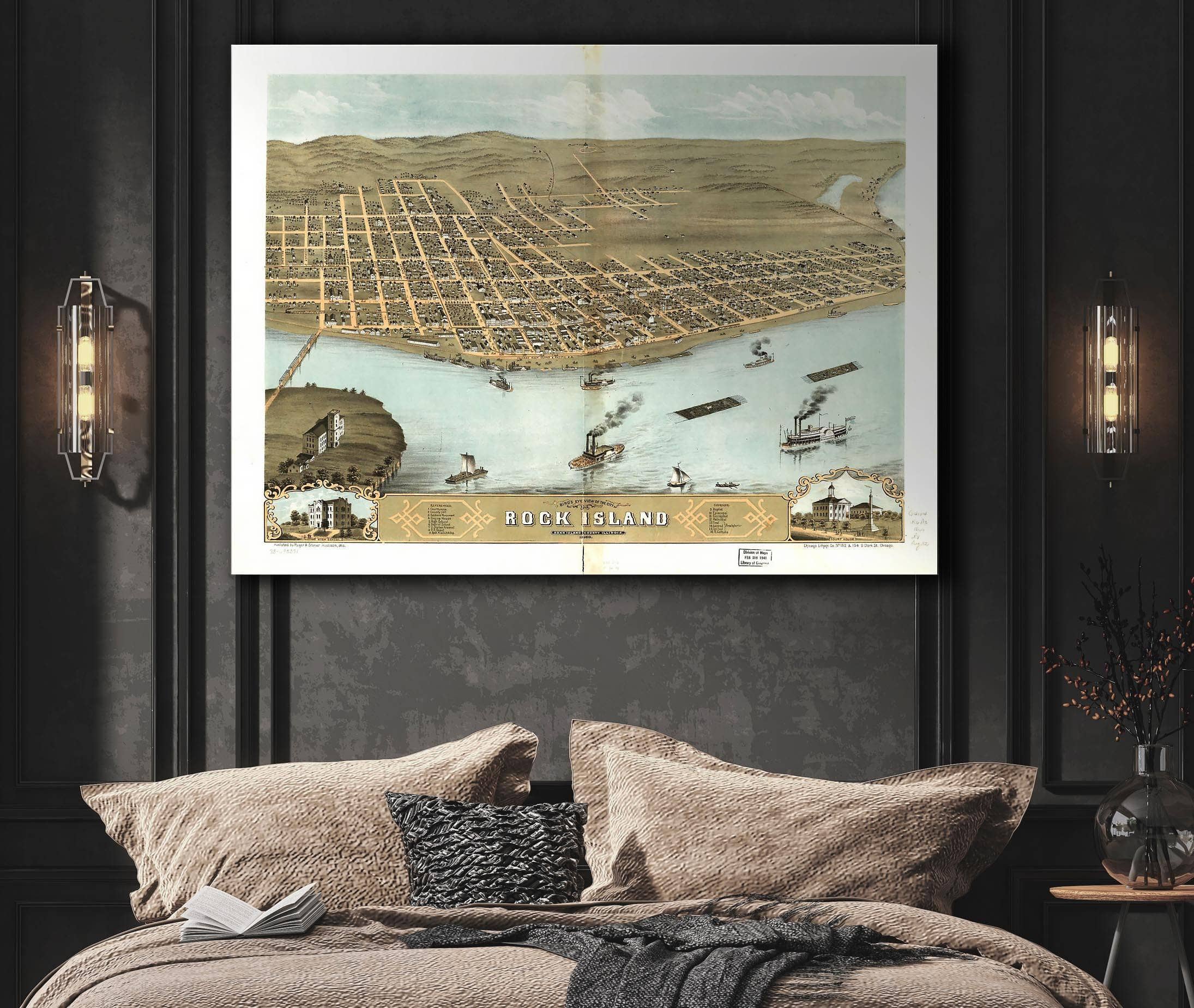 Birds Eye View Of The City Of Rock Island Rock Island County Illinois 1869 State of Illinois