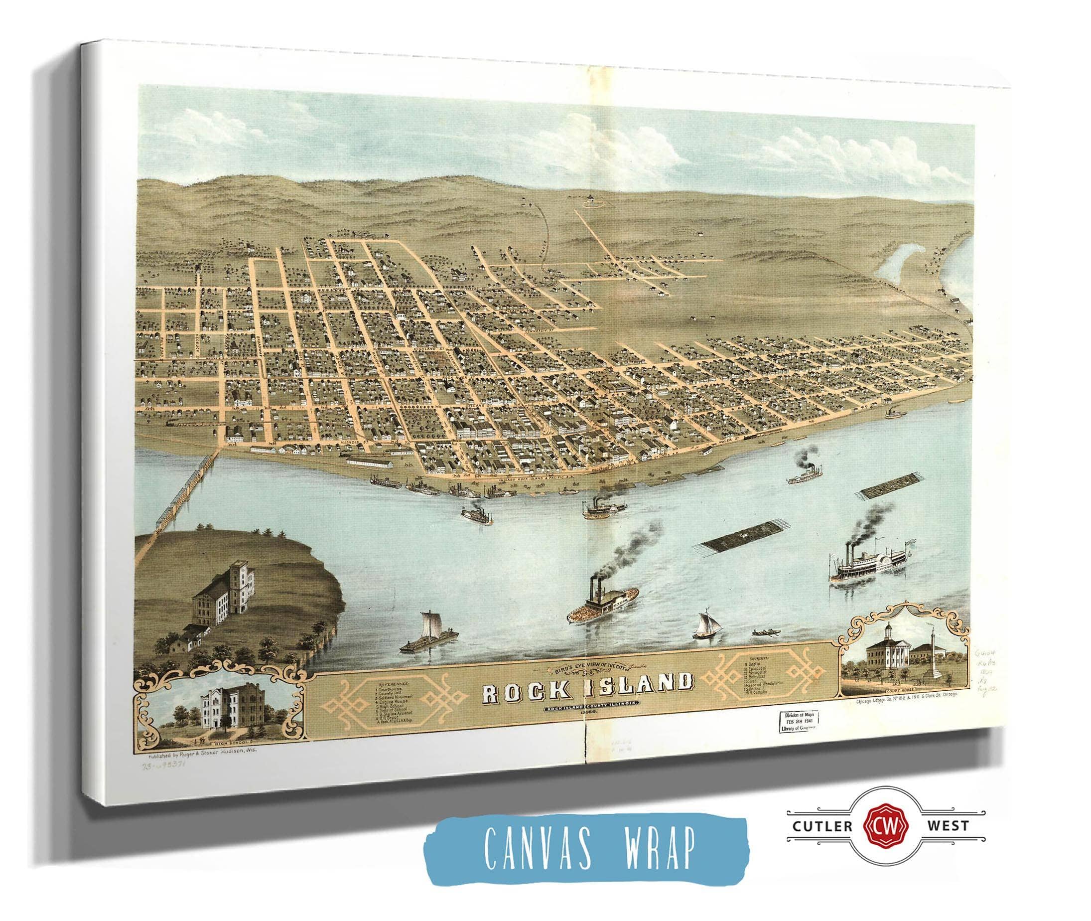 Birds Eye View Of The City Of Rock Island Rock Island County Illinois 1869 State of Illinois