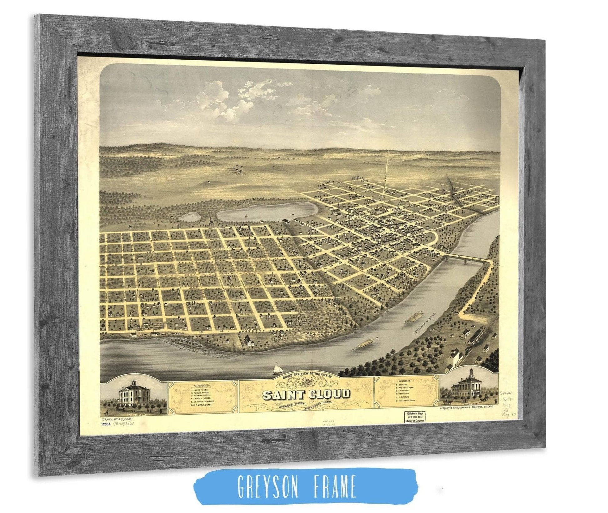 Birds Eye View Of The City Of Saint Cloud Stearns County Minnesota 1869 State of Minnesota