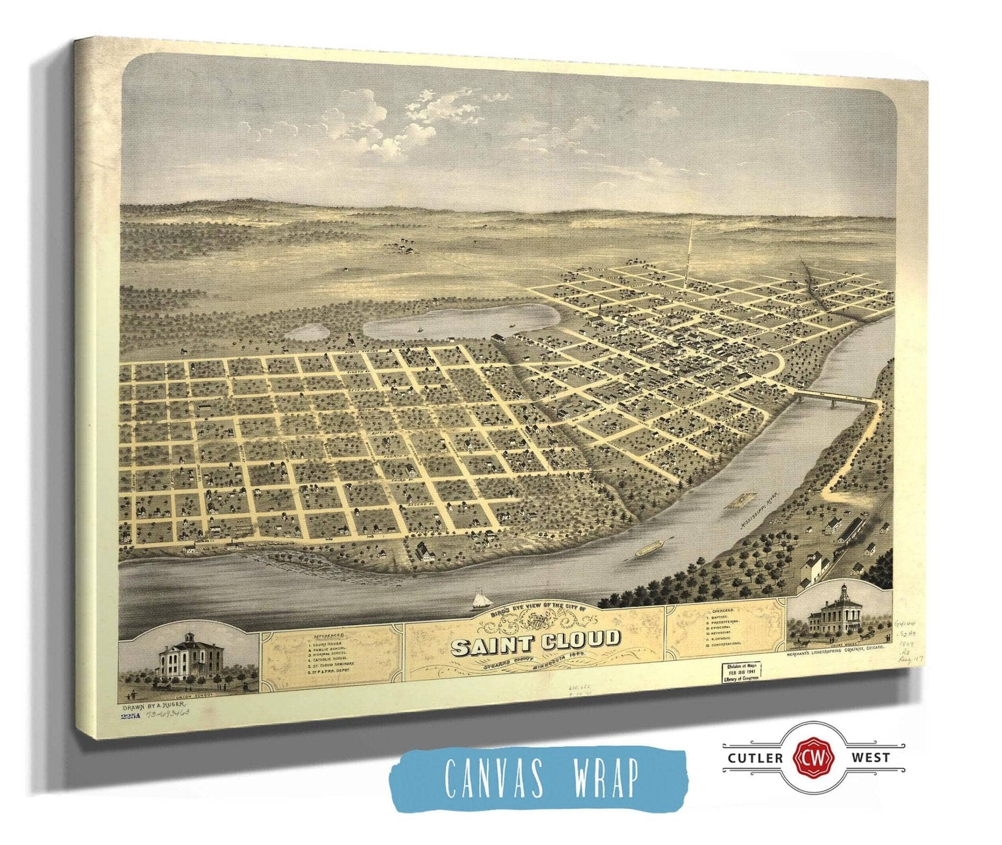 Birds Eye View Of The City Of Saint Cloud Stearns County Minnesota 1869 State of Minnesota