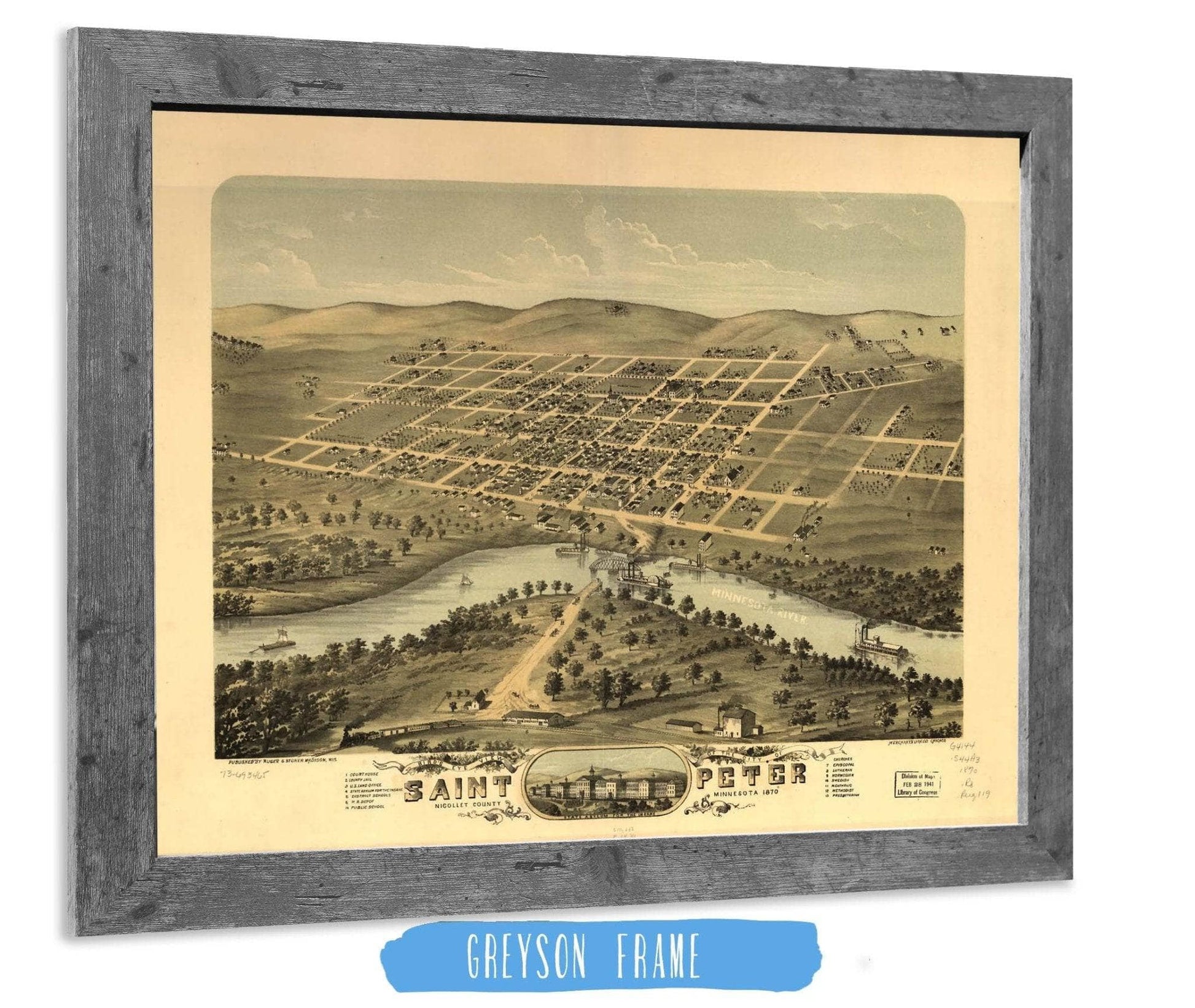 Birds Eye View Of The City Of Saint Peter Nicollet County Minnesota 1870 State of Minnesota
