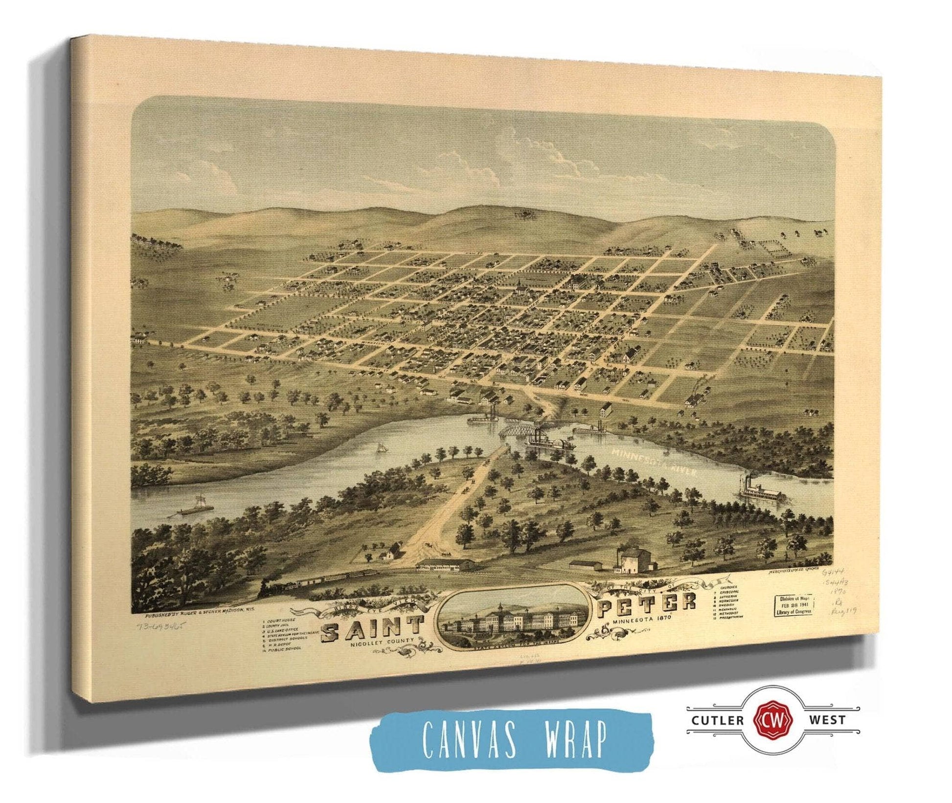 Birds Eye View Of The City Of Saint Peter Nicollet County Minnesota 1870 State of Minnesota
