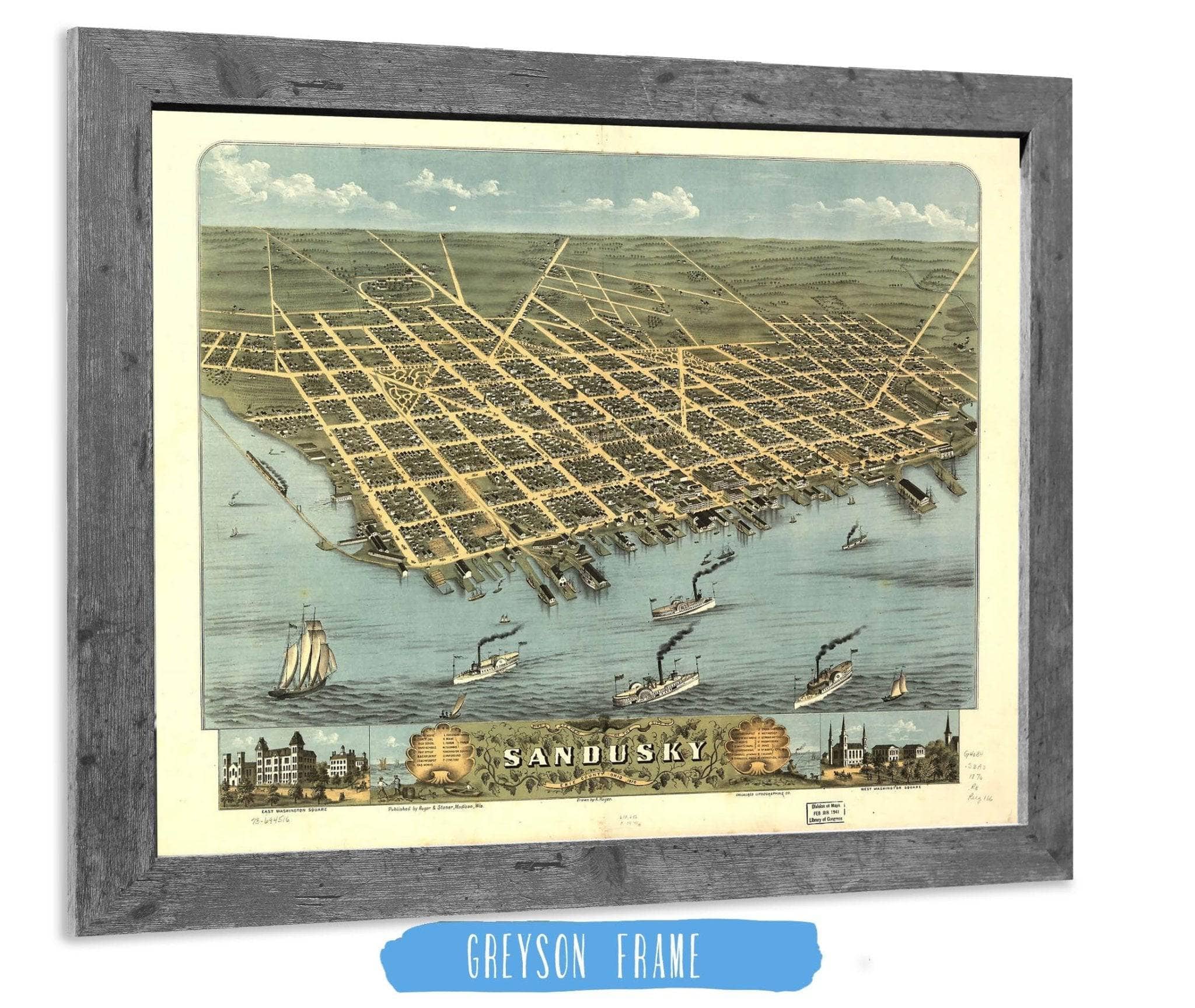 Birds Eye View Of The City Of Sandusky Erie County Ohio 1870 State of Ohio