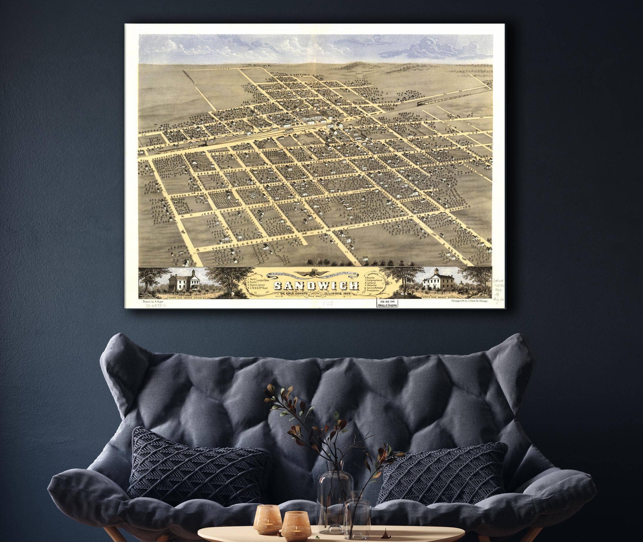 Birds Eye View Of The City Of Sandwich De Kalb County Illinois 1869 State of Illinois