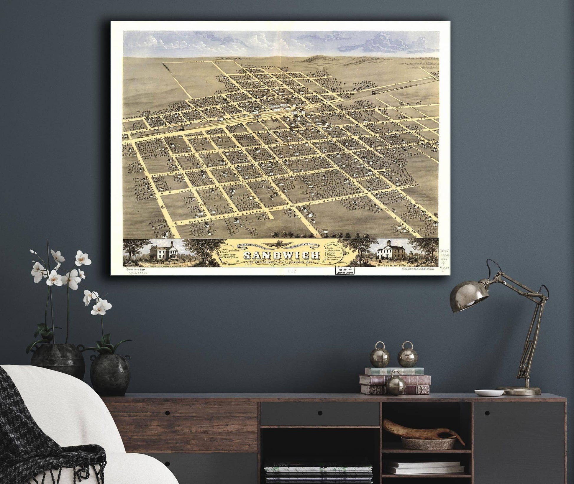 Birds Eye View Of The City Of Sandwich De Kalb County Illinois 1869 State of Illinois