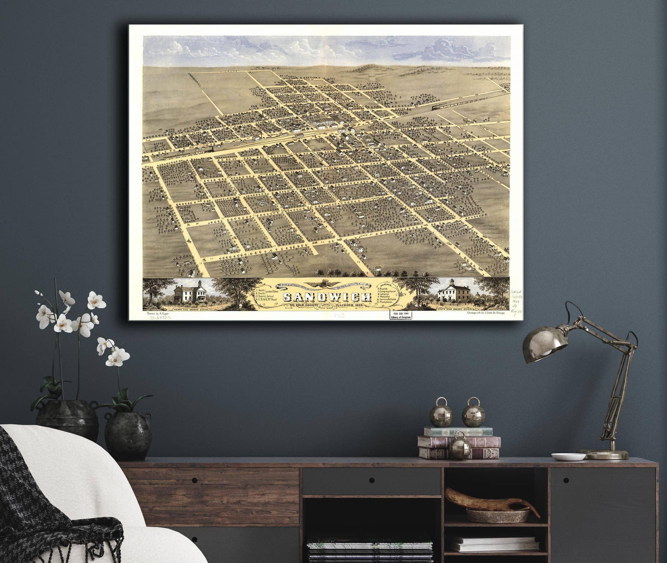 Birds Eye View Of The City Of Sandwich De Kalb County Illinois 1869 State of Illinois