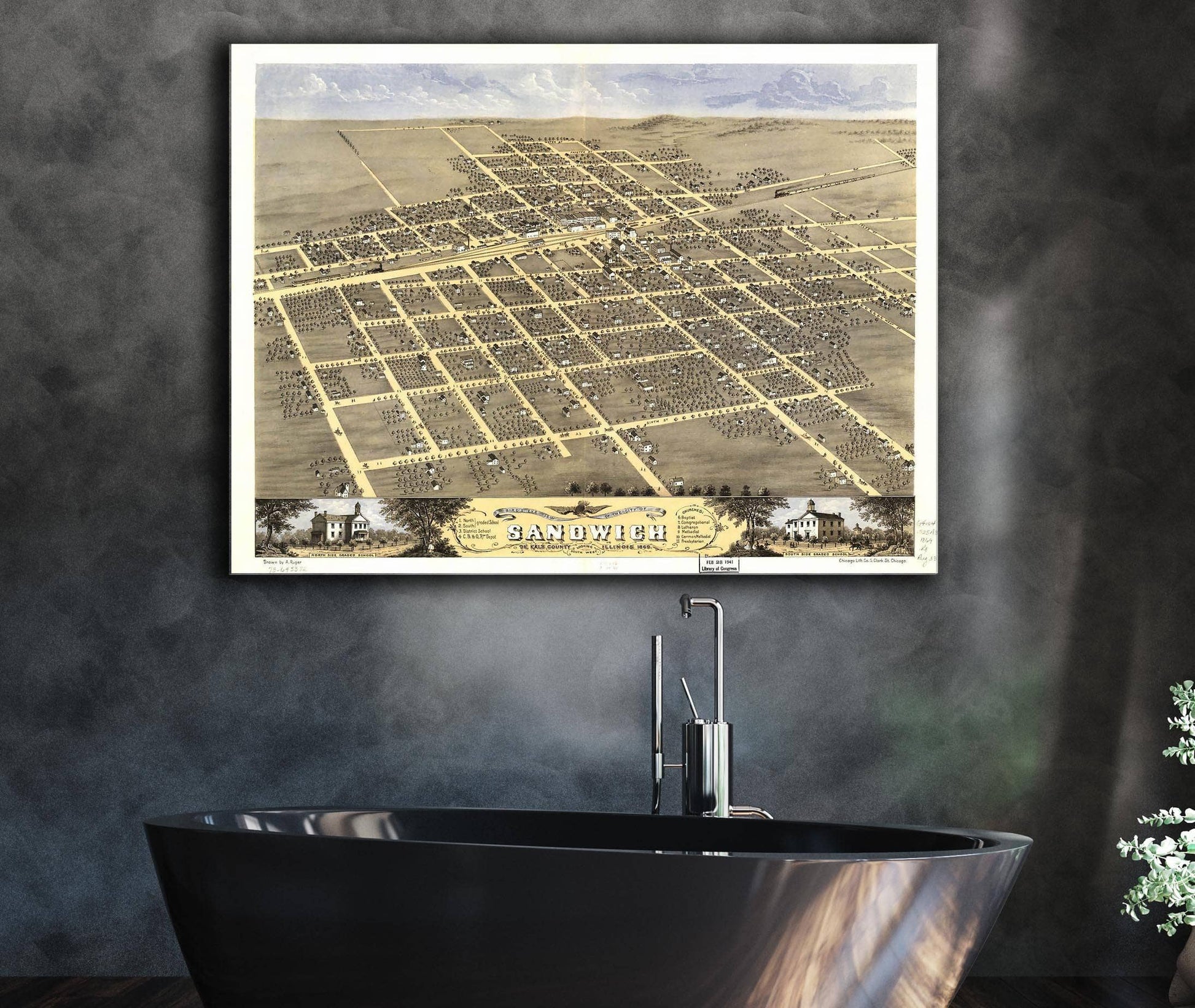 Birds Eye View Of The City Of Sandwich De Kalb County Illinois 1869 State of Illinois
