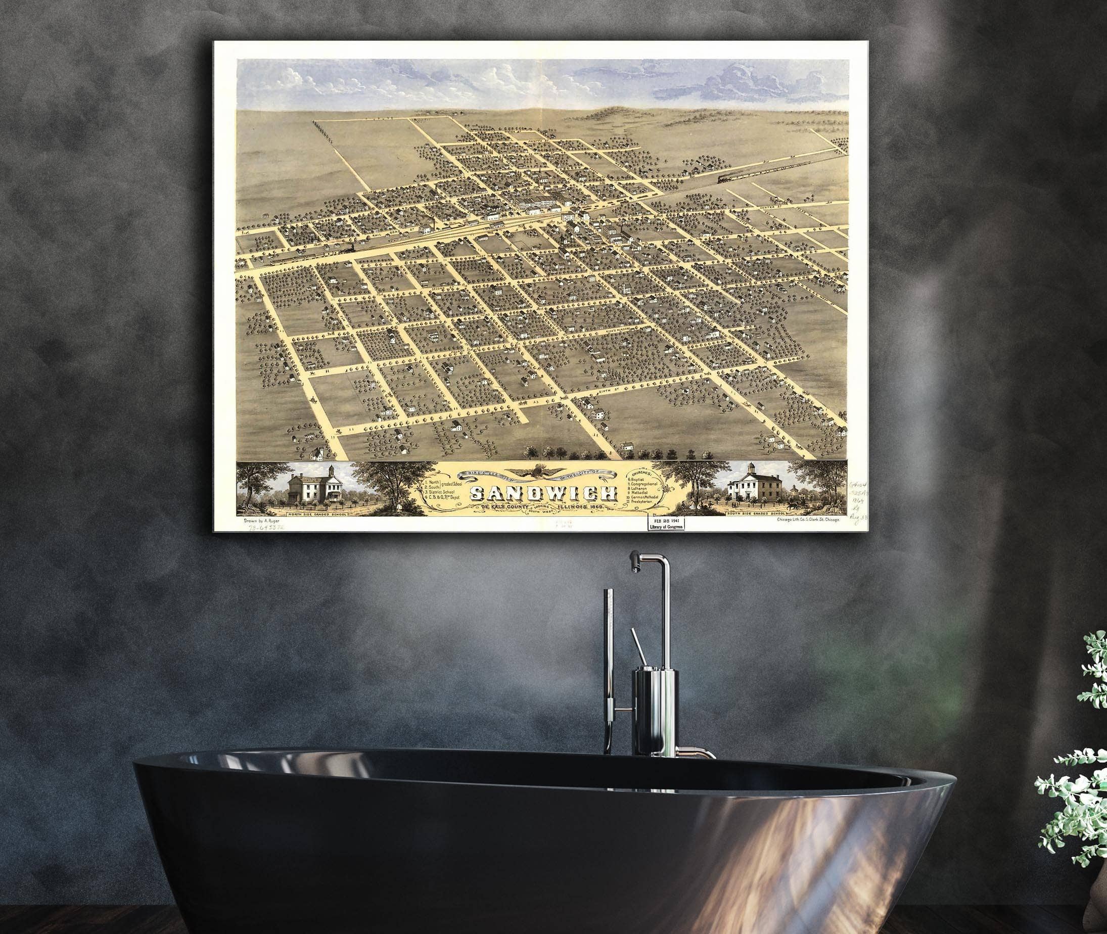 Birds Eye View Of The City Of Sandwich De Kalb County Illinois 1869 State of Illinois