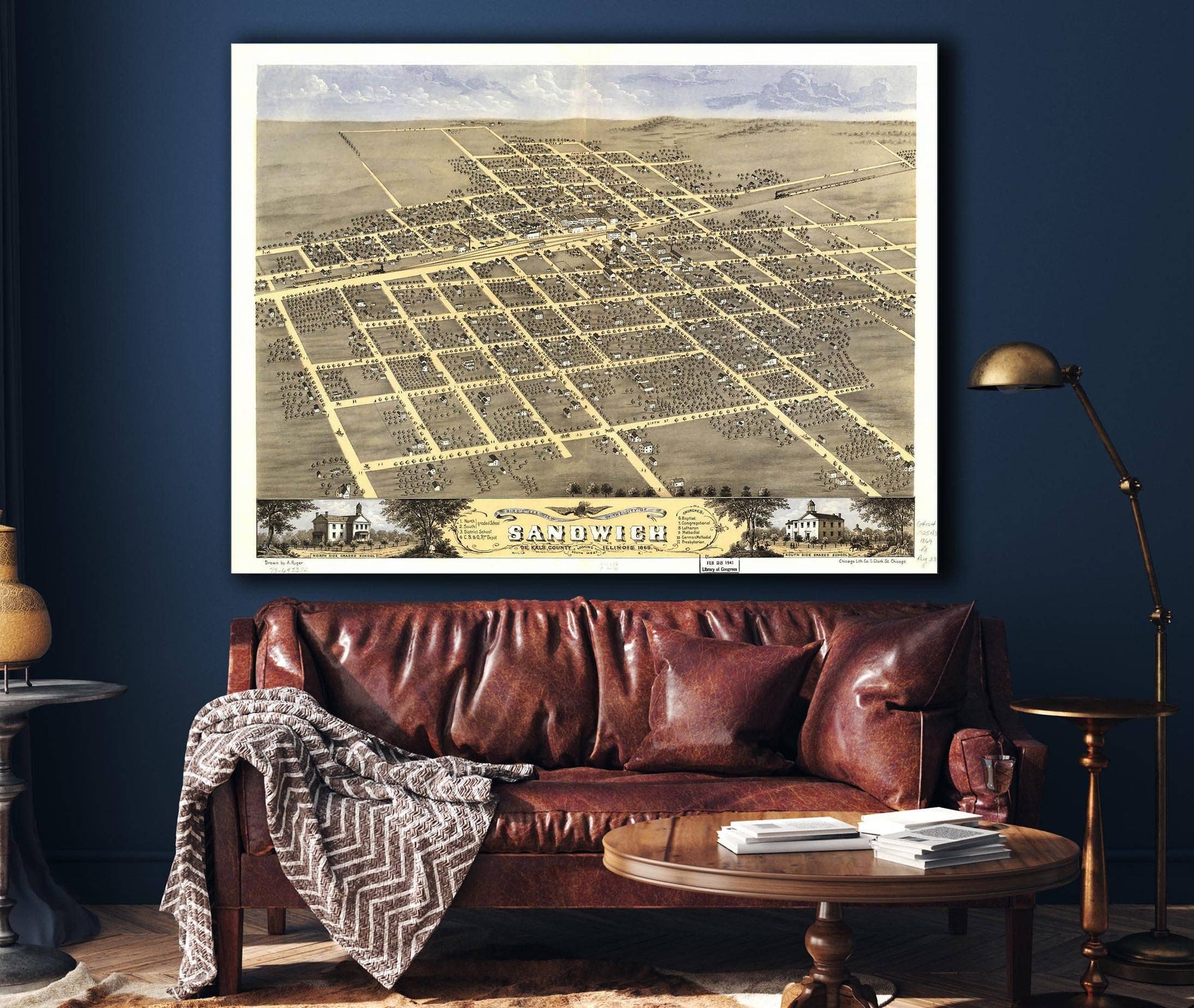 Birds Eye View Of The City Of Sandwich De Kalb County Illinois 1869 State of Illinois