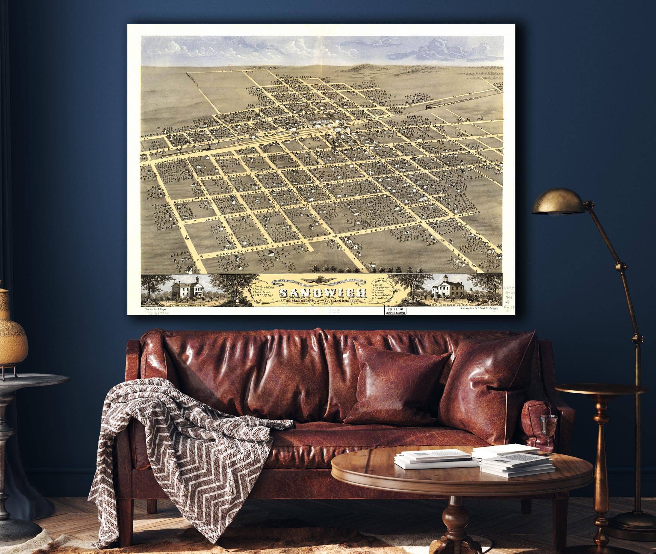 Birds Eye View Of The City Of Sandwich De Kalb County Illinois 1869 State of Illinois
