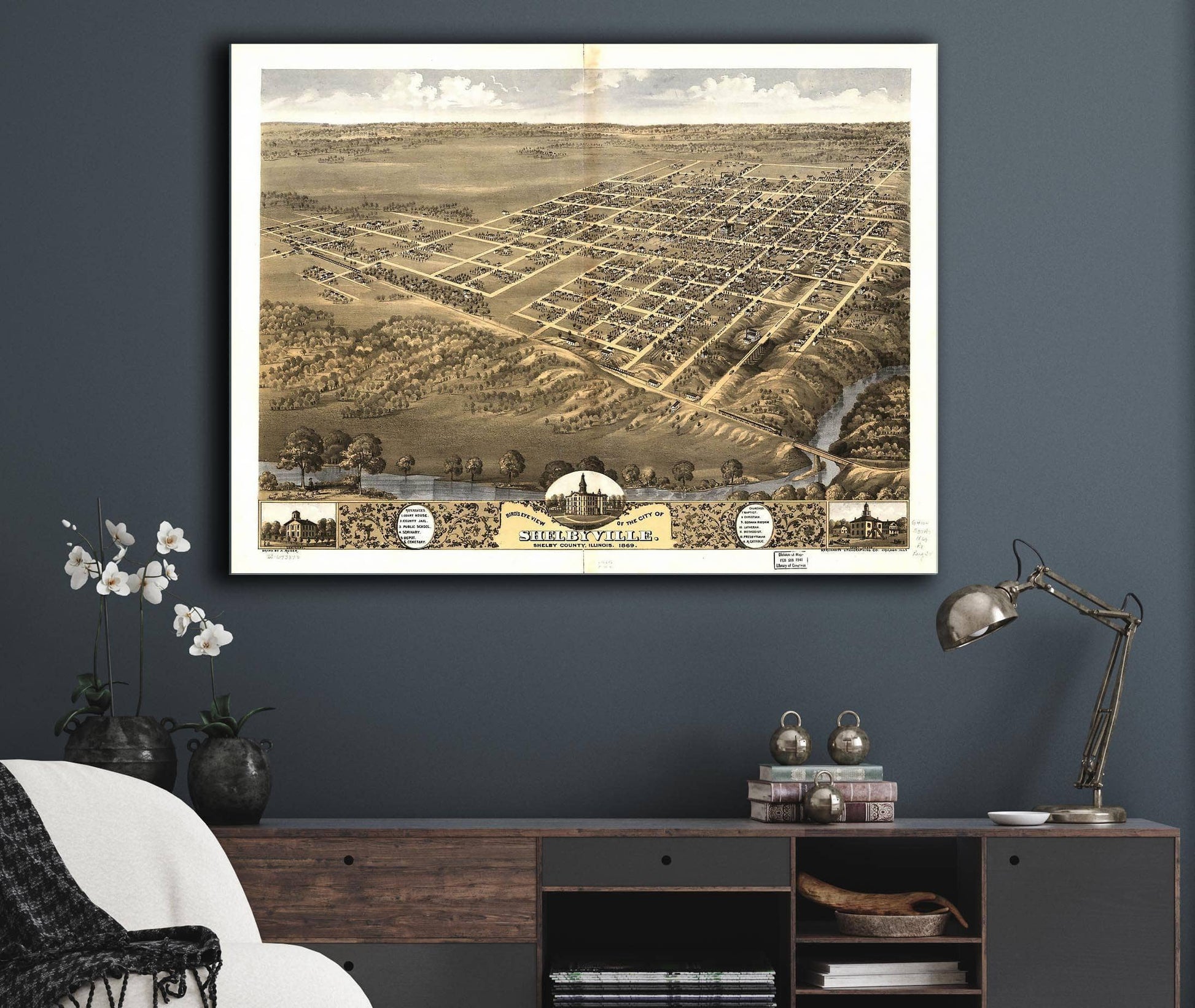 Birds Eye View Of The City Of Shelbyville Shelby County Illinois 1869 State of Illinois