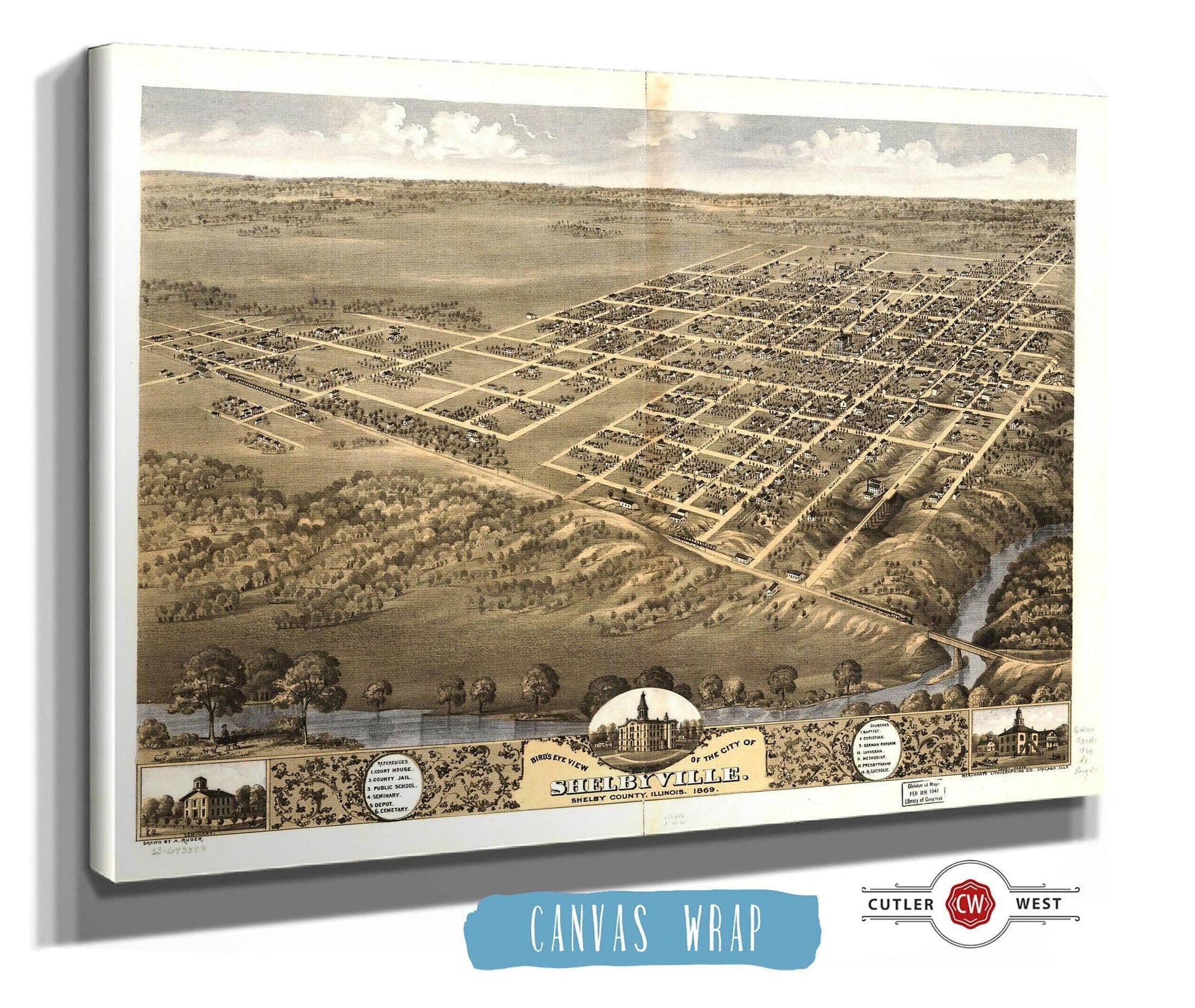 Birds Eye View Of The City Of Shelbyville Shelby County Illinois 1869 State of Illinois