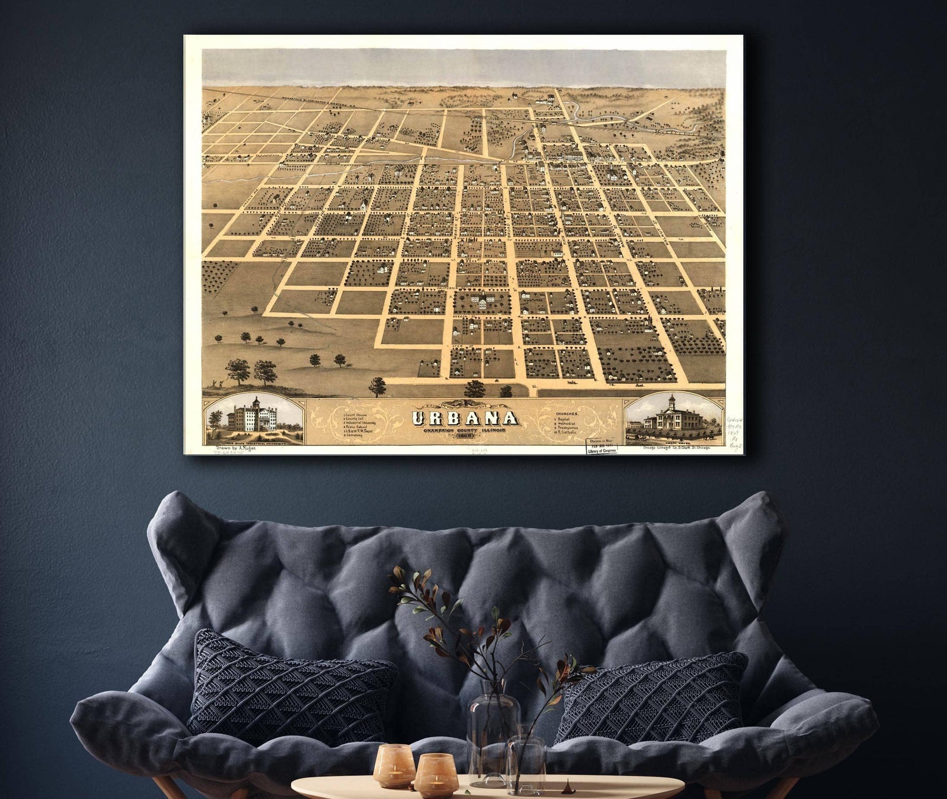 Birds Eye View Of The City Of Urbana Champaign County Illinois 1869 State of Illinois