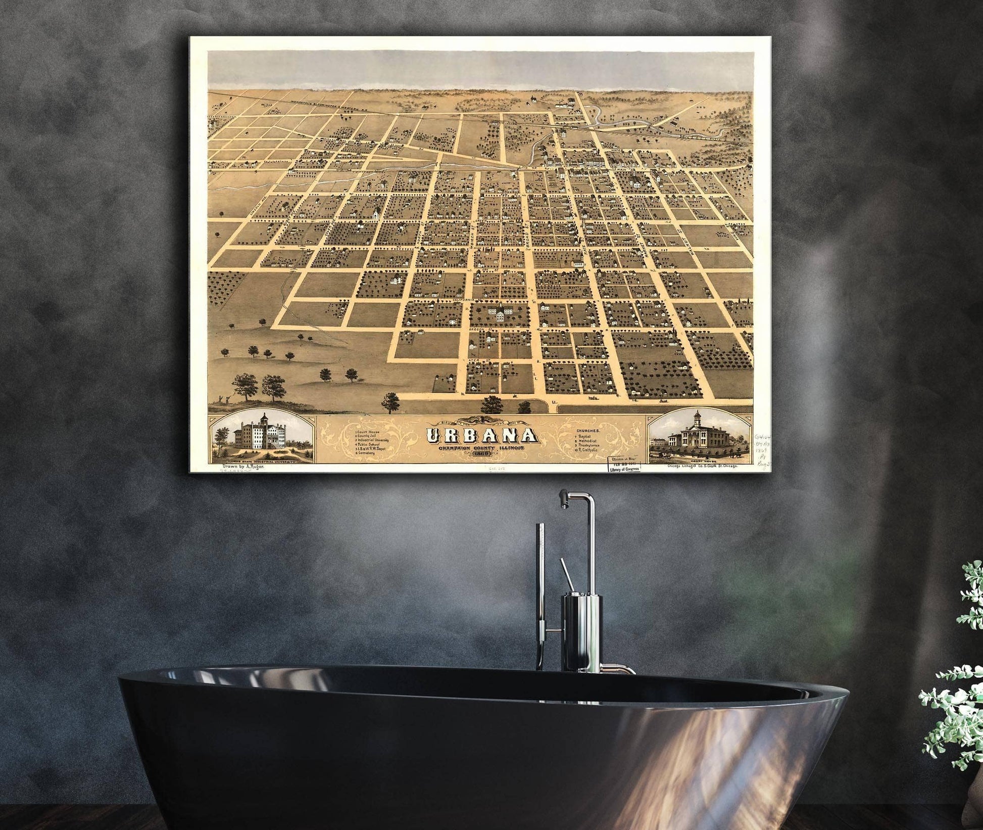 Birds Eye View Of The City Of Urbana Champaign County Illinois 1869 State of Illinois
