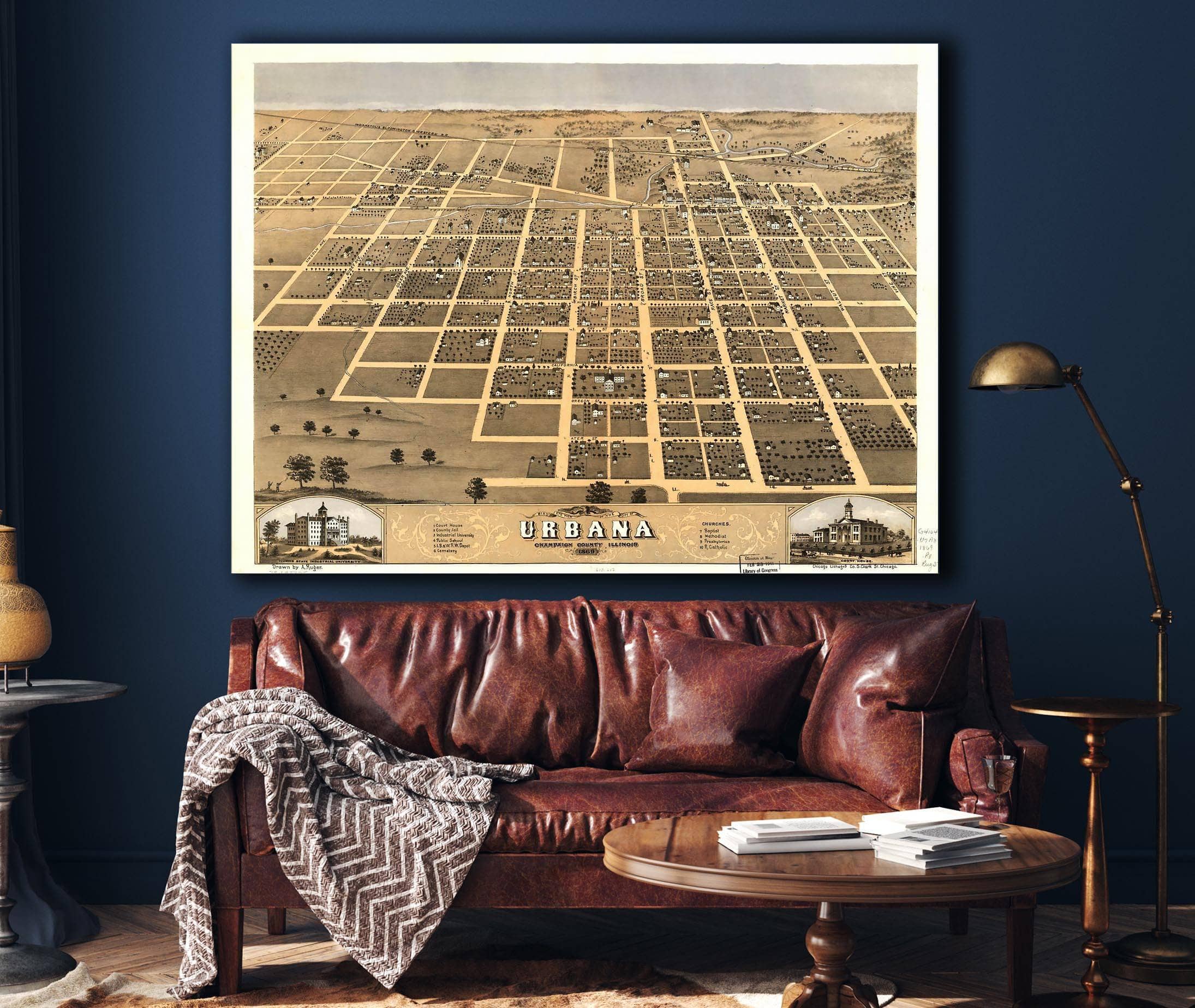 Birds Eye View Of The City Of Urbana Champaign County Illinois 1869 State of Illinois