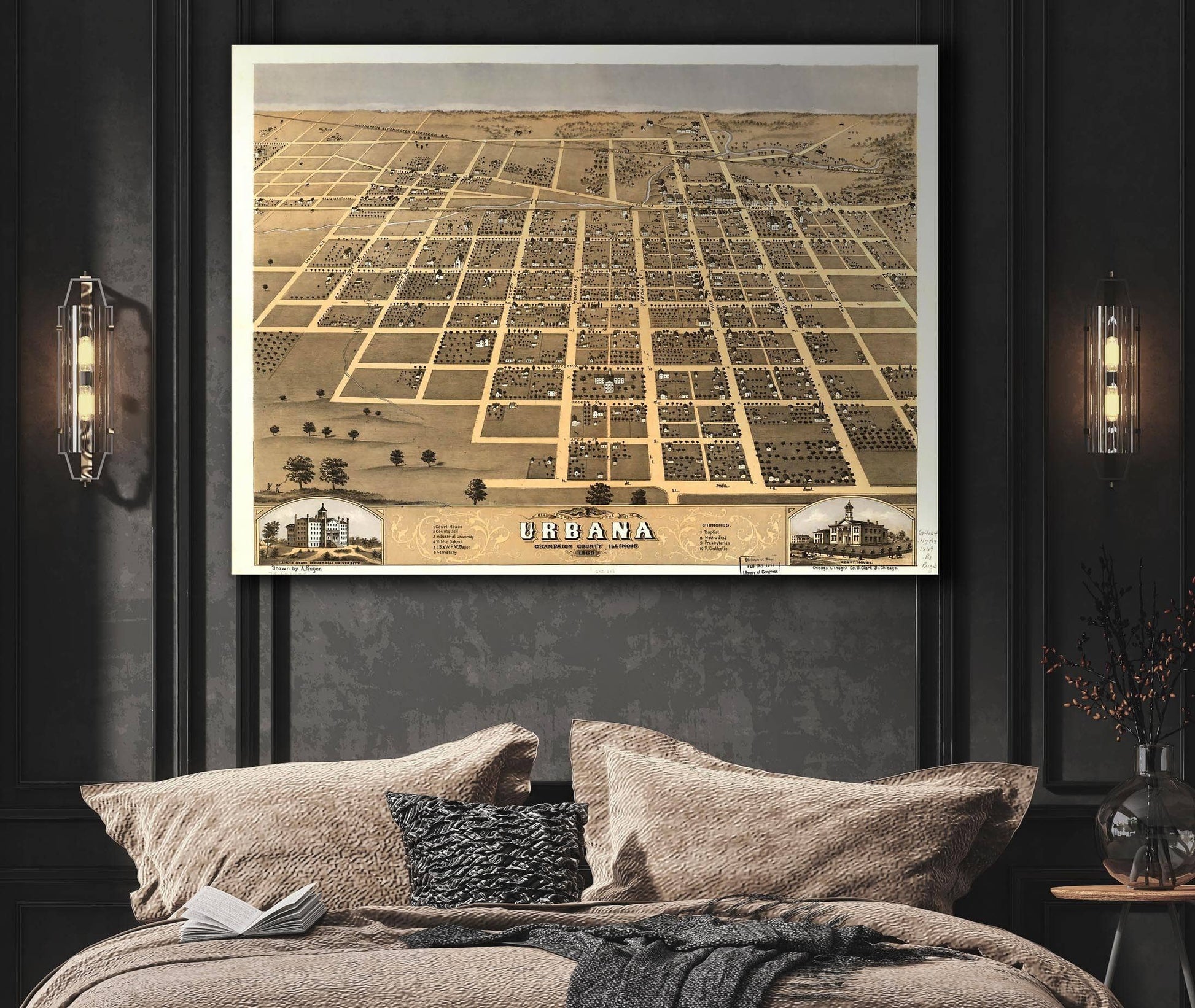 Birds Eye View Of The City Of Urbana Champaign County Illinois 1869 State of Illinois