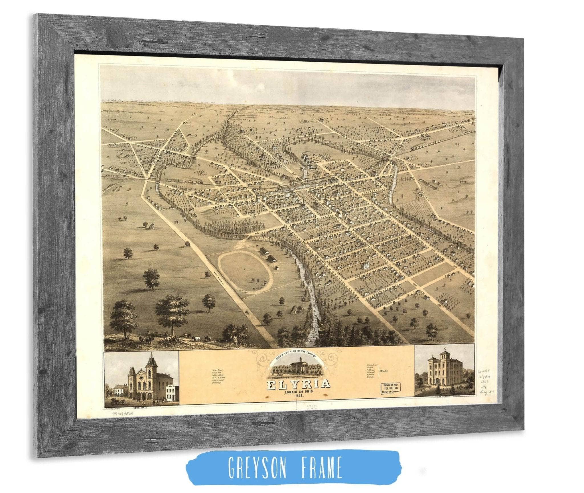 Birds Eye View Of The Town Of Elyria Lorain Co Ohio 1868 State of Ohio