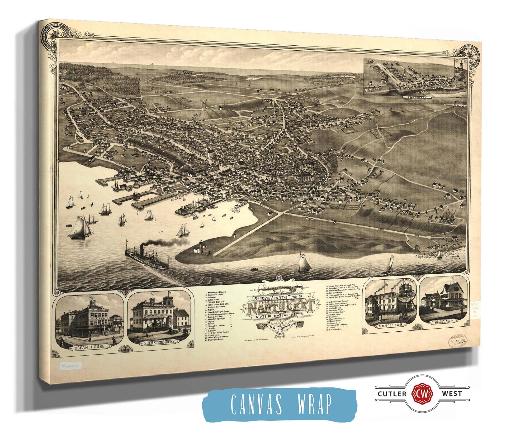 Birds Eye View Of The Town Of Nantucket In The State Of Massachusetts 1881 State of Massachusetts